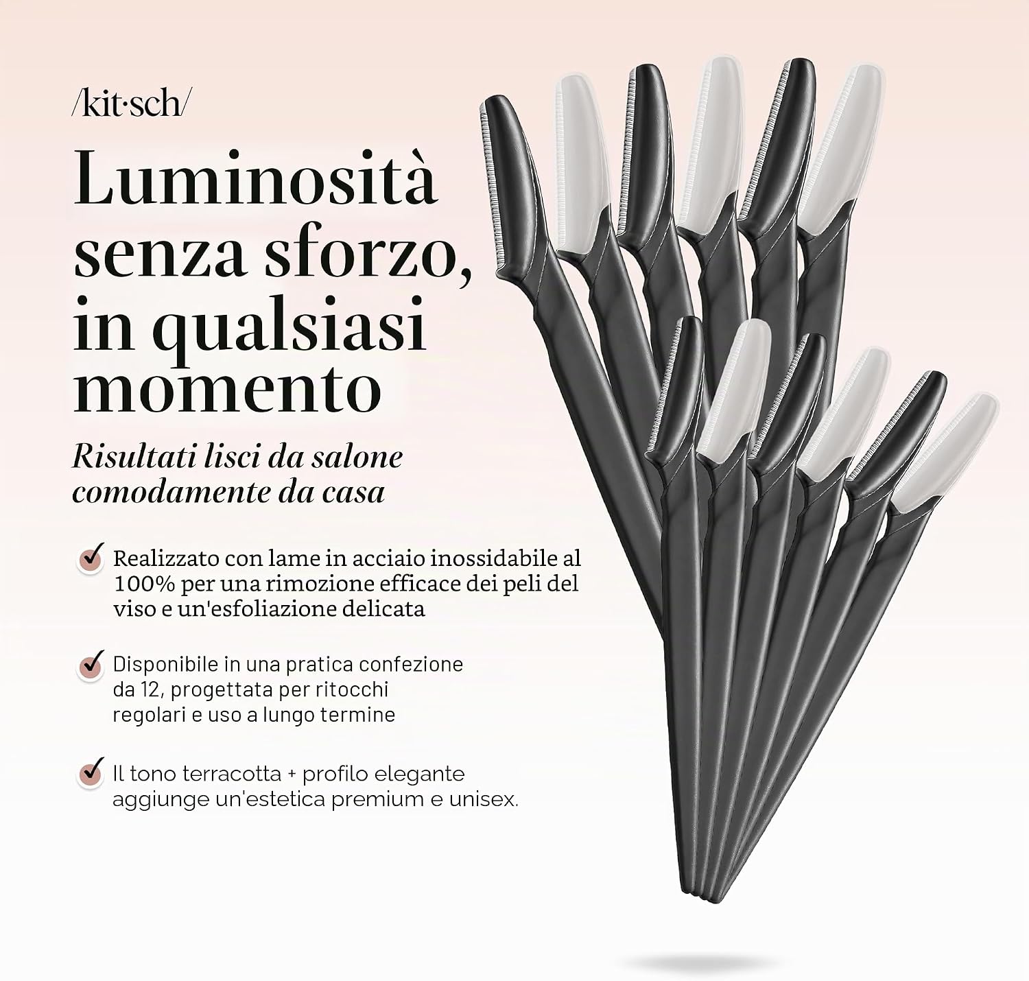 Thumbnail 1 de Kitsch Dermaplane Rasoio per viso – set da 12 rasoi per esfoliare, rimuovere peli e definire sopracciglia