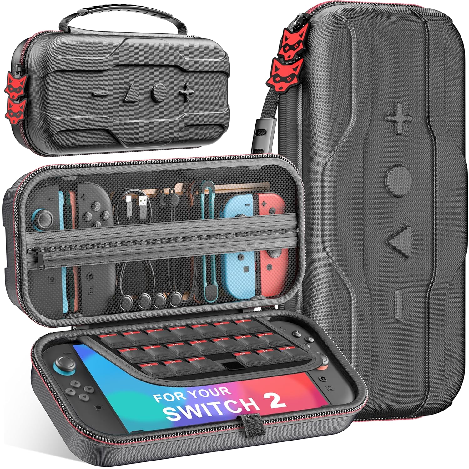 Detalle de HASACOOL Switch 2 Tasche – Schutzhülle für Nintendo Switch, Switch OLED und Switch 2 mit 20 Kartenfächern