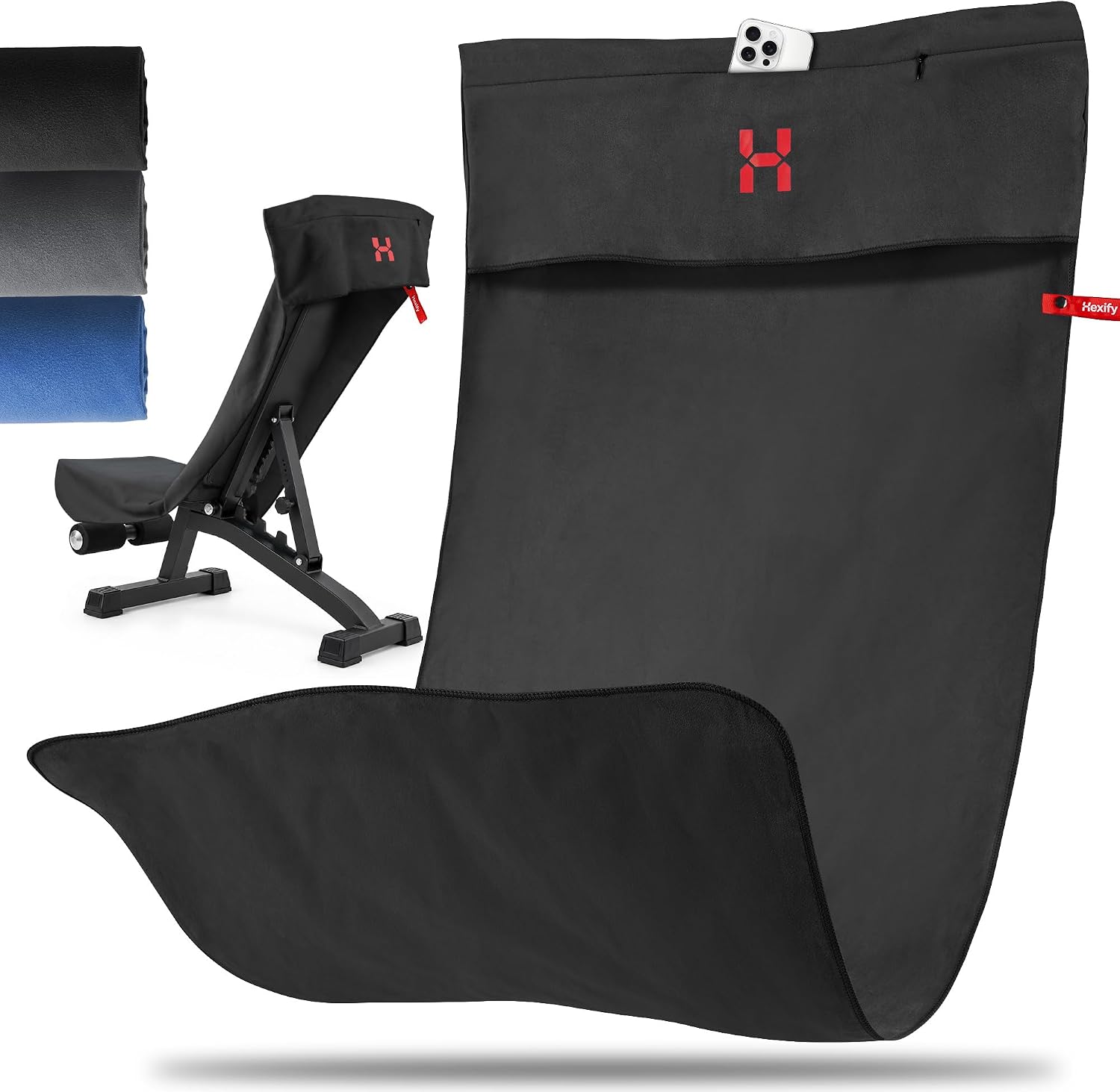 Detalle de Hexify 01 – ręcznik z mikrofibry 120 × 50 cm, czarny, z zamkiem błyskawicznym