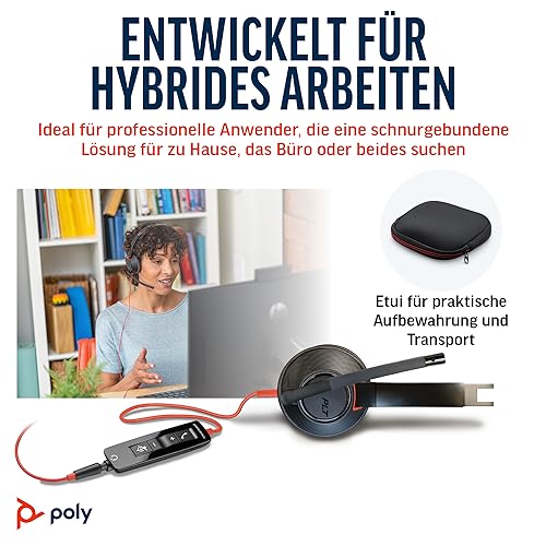 Detalle de Schnurgebundenes Headset Poly Blackwire 5210 von Plantronics – flexibler Mikrofonarm, Noise Cancelling, USB-C/USB-A/3,5 mm, Teams/Zoom kompatibel