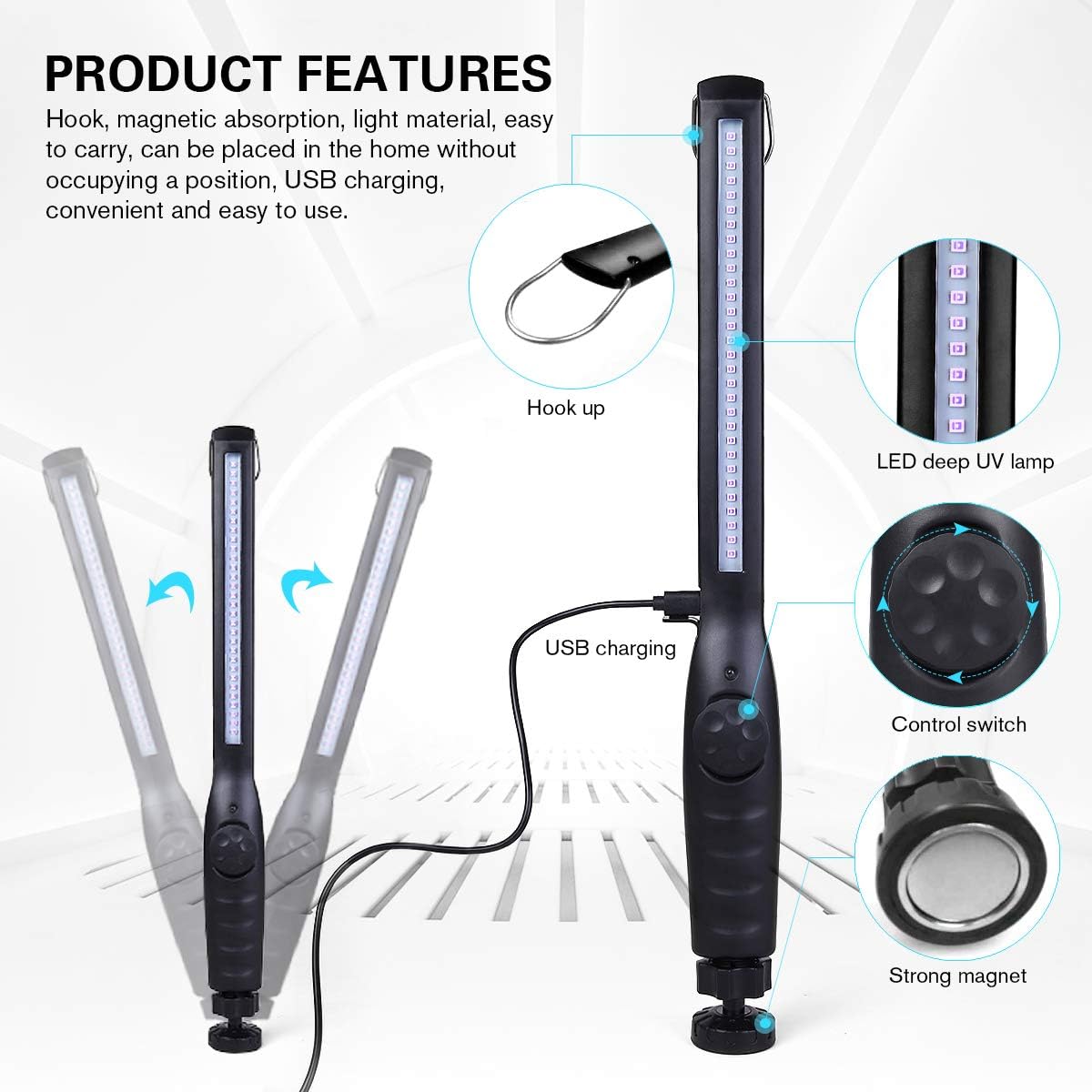 Detalle de Portable UV Light Sanitizer Wand (USB Rechargeable) for Home, Hotel, Travel, and Car — 1 Pack