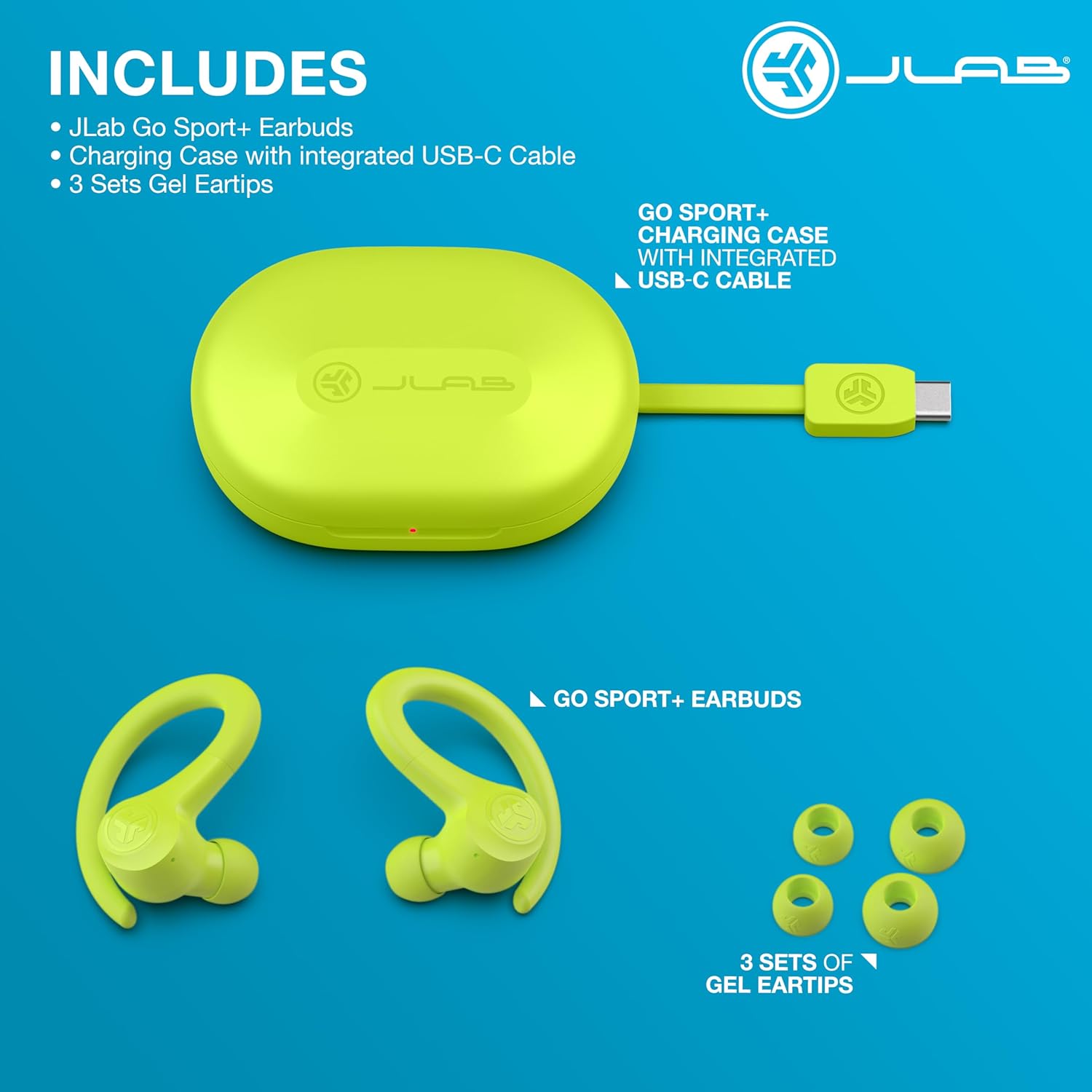 Thumbnail 3 de JLab Go Air Sport+ Écouteurs Bluetooth sans Fil Sport – 9h+ par écouteur, 35h+ en boîtier, IP55, Jaune