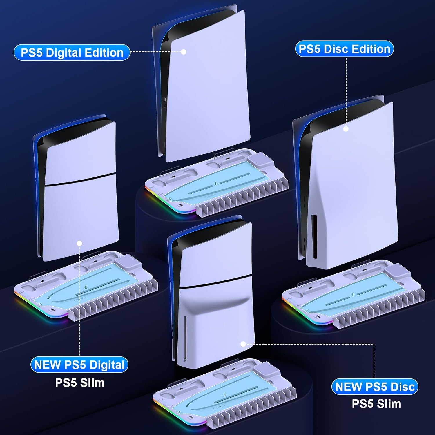 Detalle de HELLCOOL PS5 Slim Stand with Turbo Cooler Fan & RGB Light