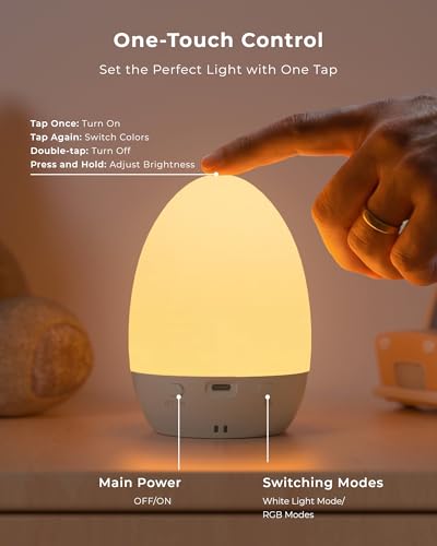 Detalle de FULNIX Night Light for Baby Nursery (Rechargeable Egg Light) – 14 RGB Modes, Eye-Caring, Touch Control