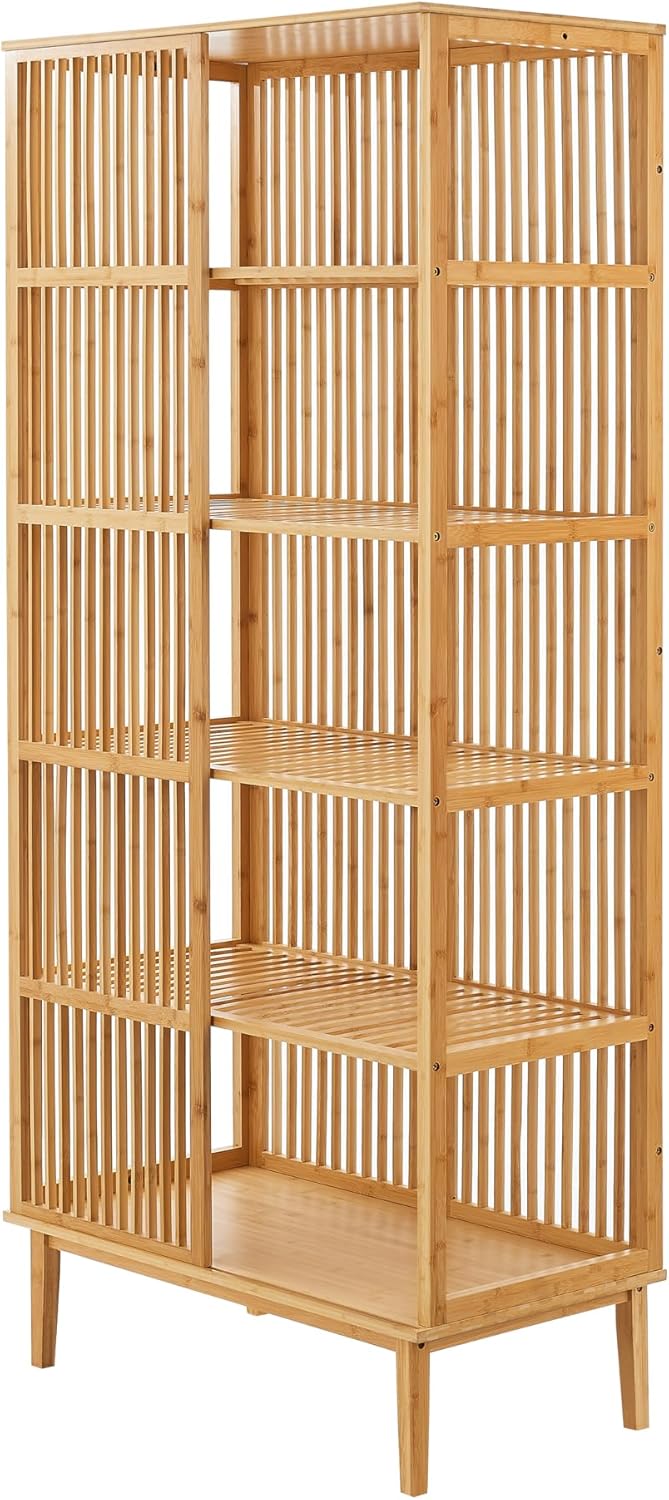 Detalle de Scaffale da terra in bambù naturae con 5 scomparti semiaperti - En.casa