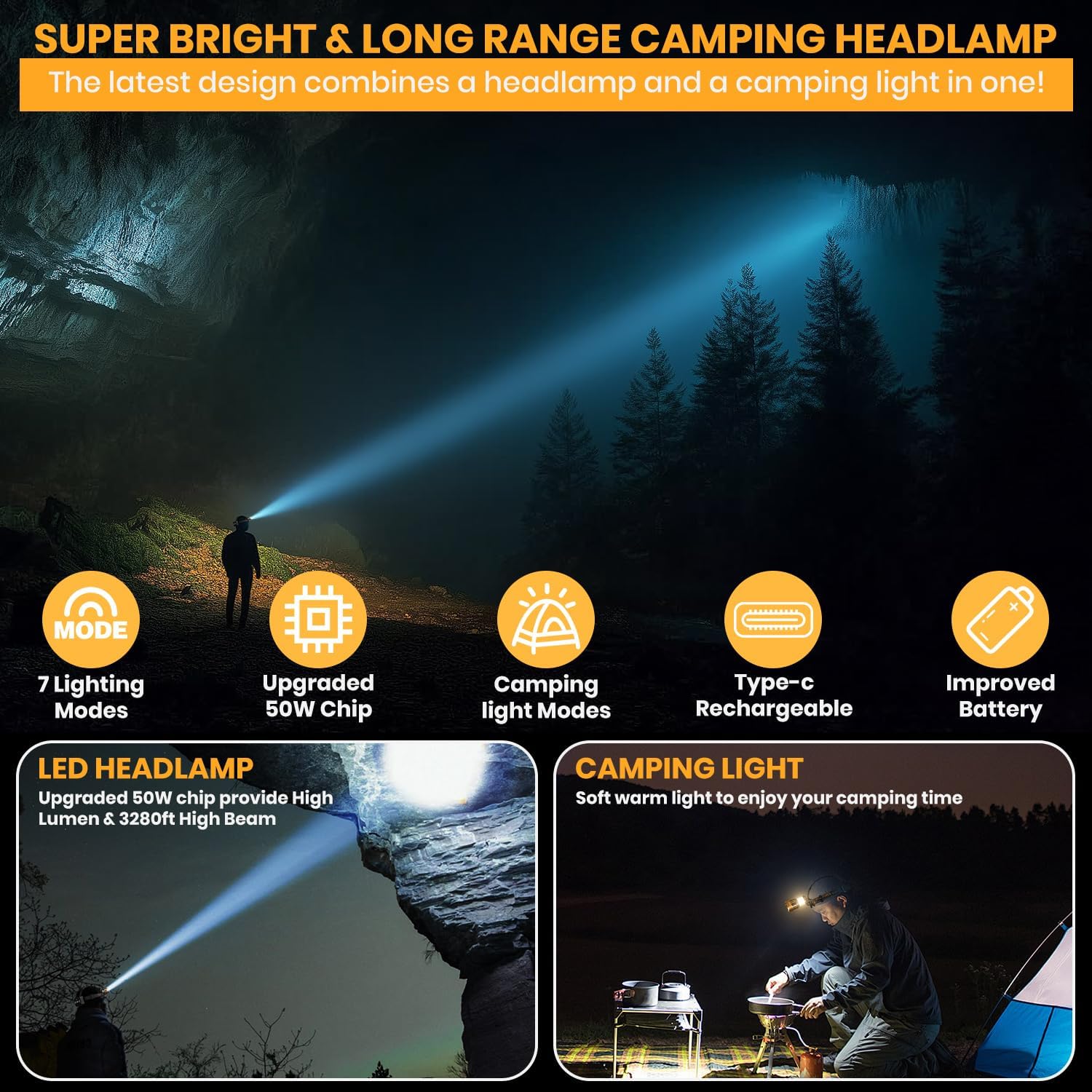 Thumbnail 1 de LEKIA Linterna frontal recargable 100000LM 9000mAh IPX67 🔦