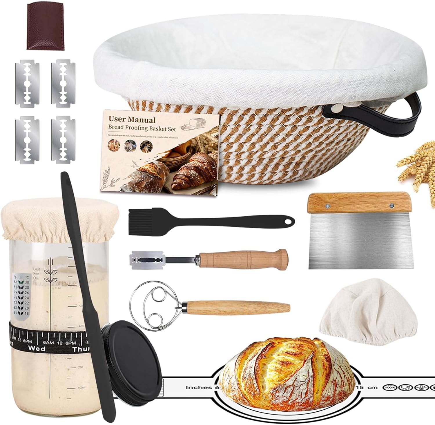 Detalle de XWXO 1 Sourdough Starter Kit with 10-Inch Round Banneton and Baking Tools