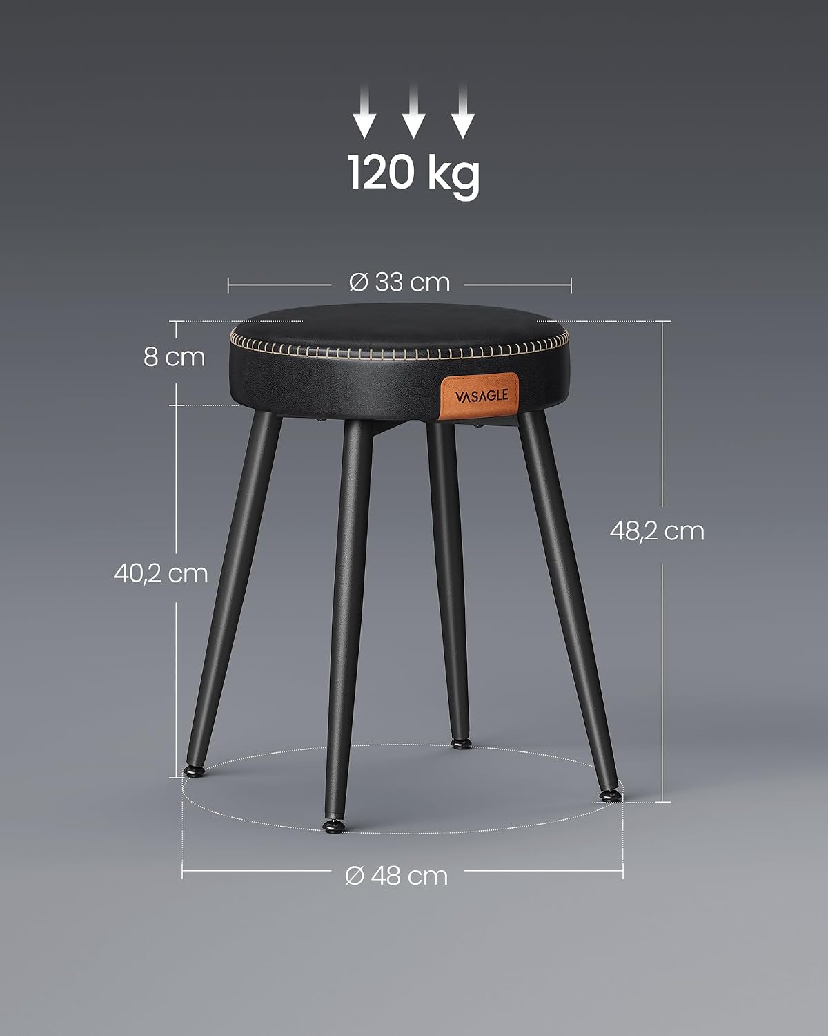 Detalle de VASAGLE EKHO LDC170B02 ronde eetkamerstoelen, set van 2 met PU-bekleding