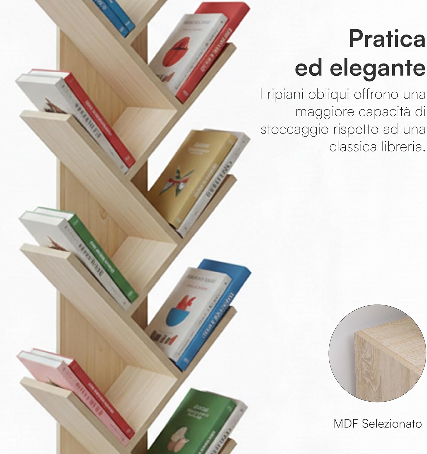 Detalle de Baroni Home Libreria ad Albero Salvaspazio a 8 Ripiani, 20x40x127 cm – Porta libri verticale per soggiorno, studio e cameretta