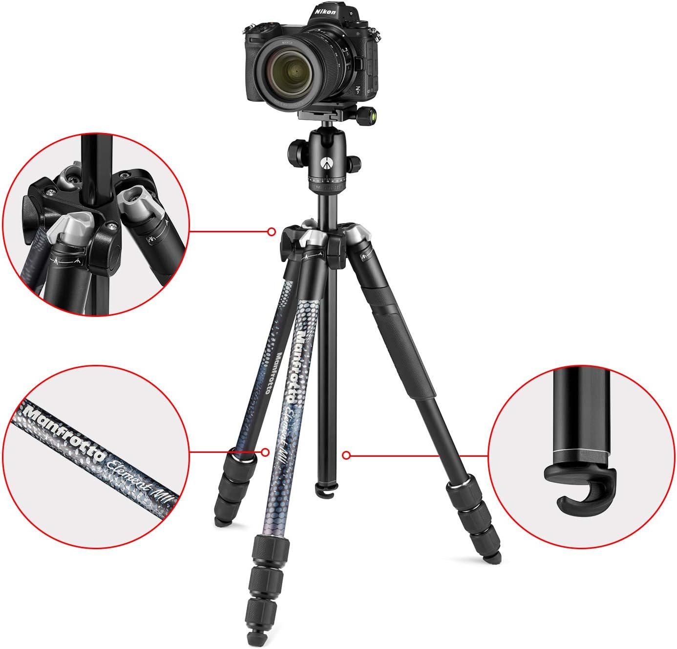 Detalle de Manfrotto Element MII Camera Tripod – Aluminium Travel Tripod with Ball Head