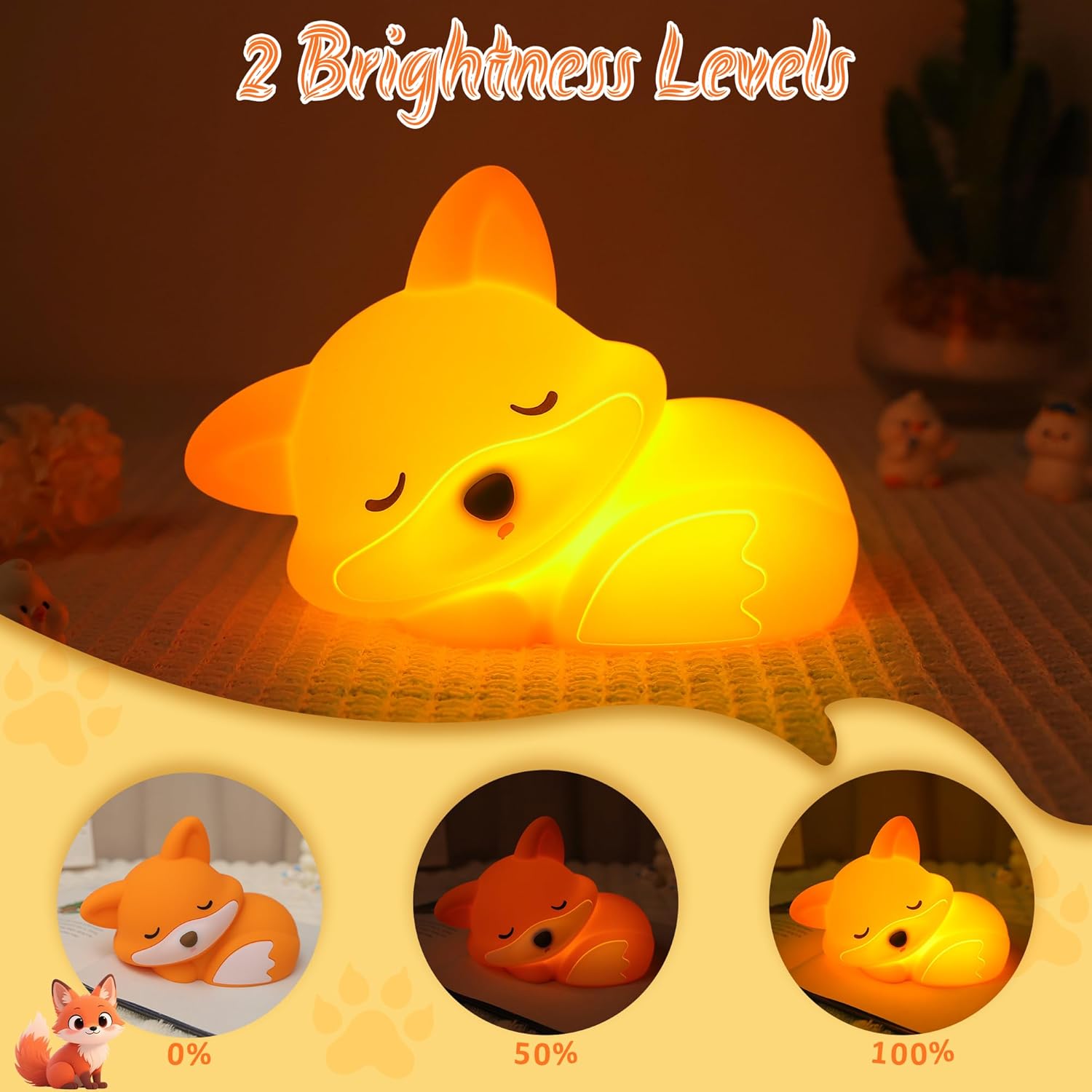 Thumbnail 1 de YuanDian Fuchs Nachtlicht – silikone Fox Lampe mit Touchsteuerung, wiederaufladbar, dimmbar und Timer