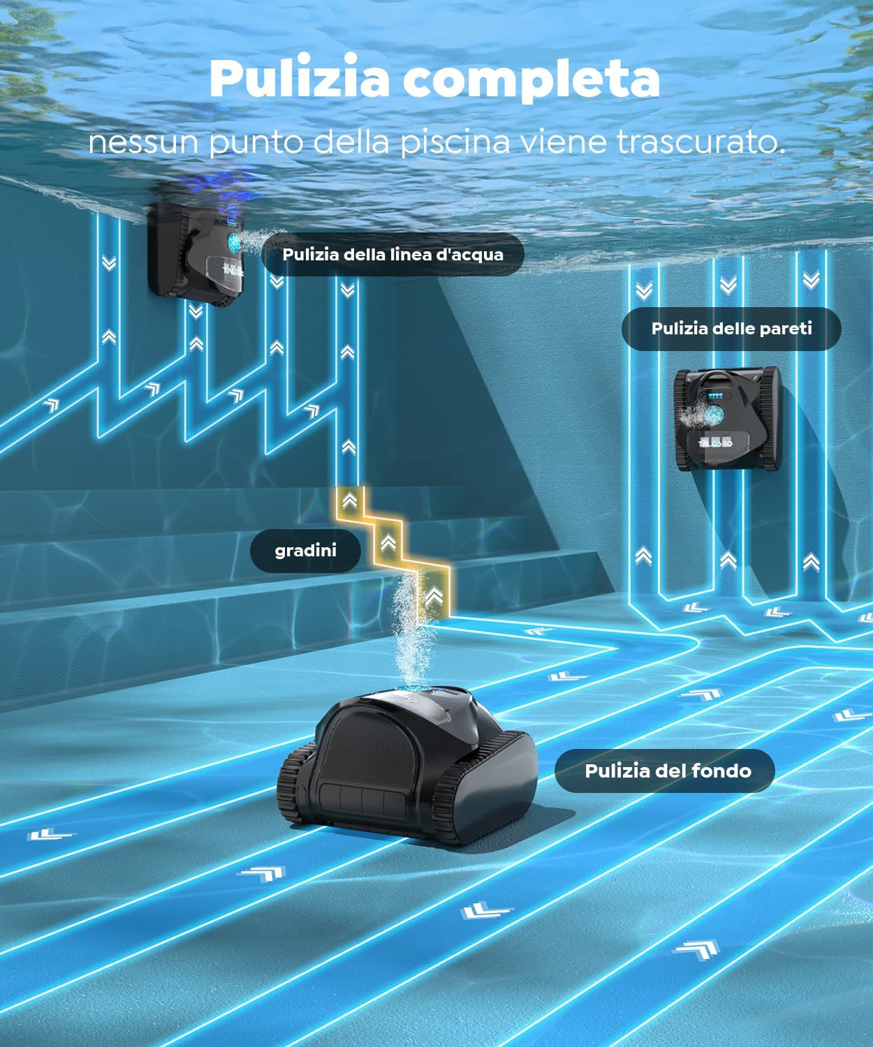 Detalle de C1 Robot Piscina Pareti e Fondo con Doppio Filtro e App — Pulizia profonda fino a 150 m²
