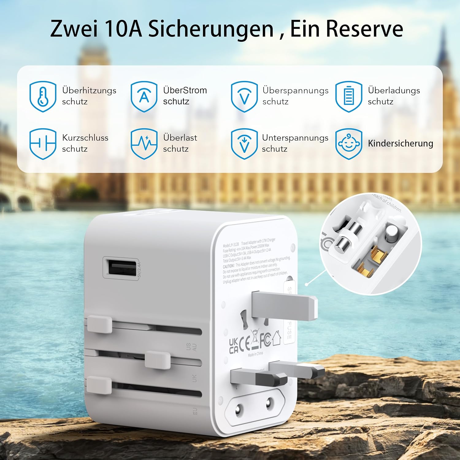 Thumbnail 5 de Universal Reiseadapter 2025 mit 2 USB‑A 2 USB‑C 🌍