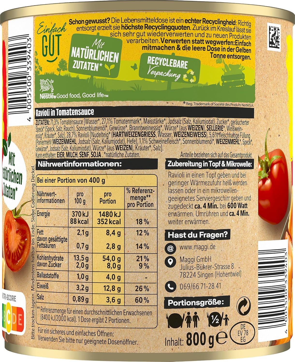Thumbnail 1 de MAGGI Ravioli in Tomatensauce – Fertiggericht für Camping, 6 x 800 g
