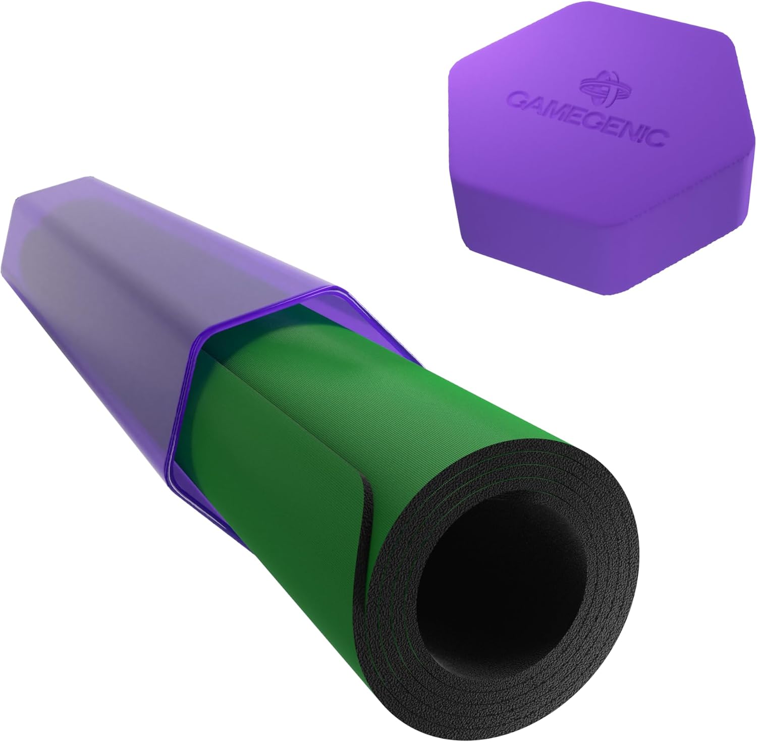 Detalle de Gamegenic Playmat Tube Purple: tappetino esagonale viola per tavoli da gioco, protezione non acida