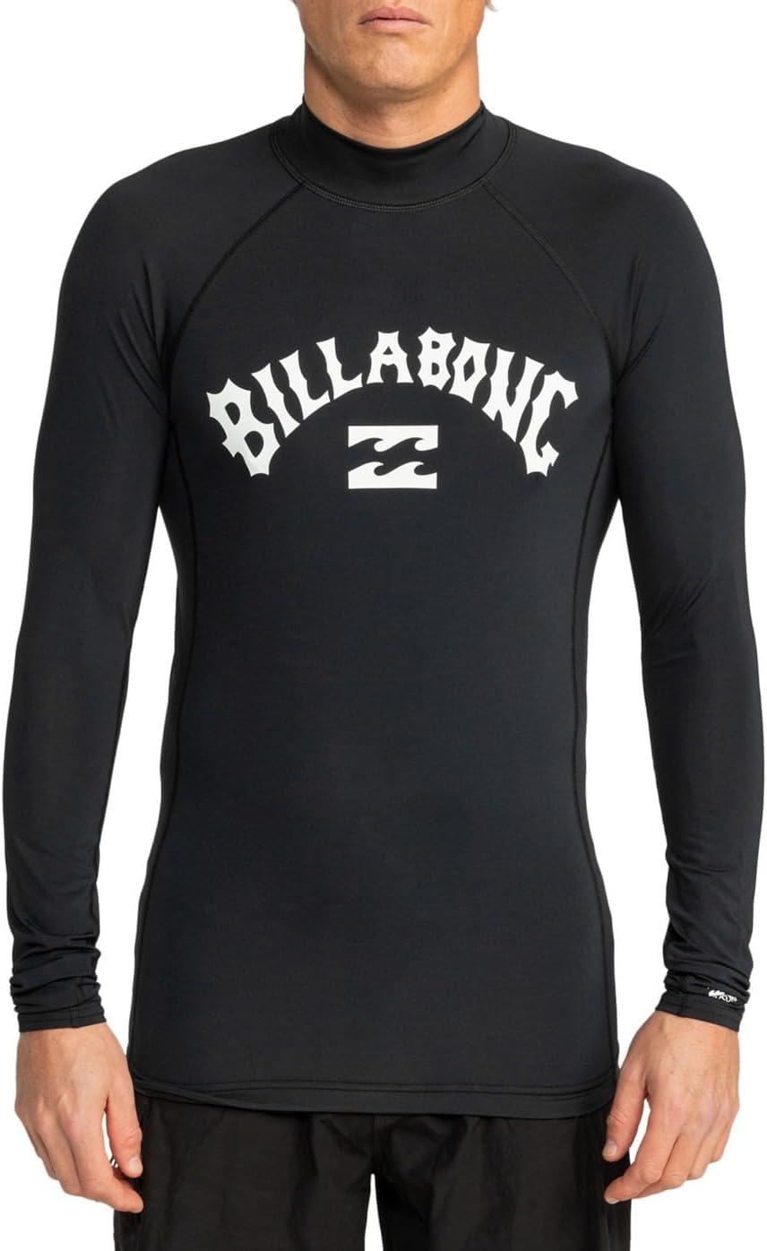 Billabong Logo Surf LS Rashguard Uomo: rashguard a maniche lunghe in poliestere riciclato con UPF 50+