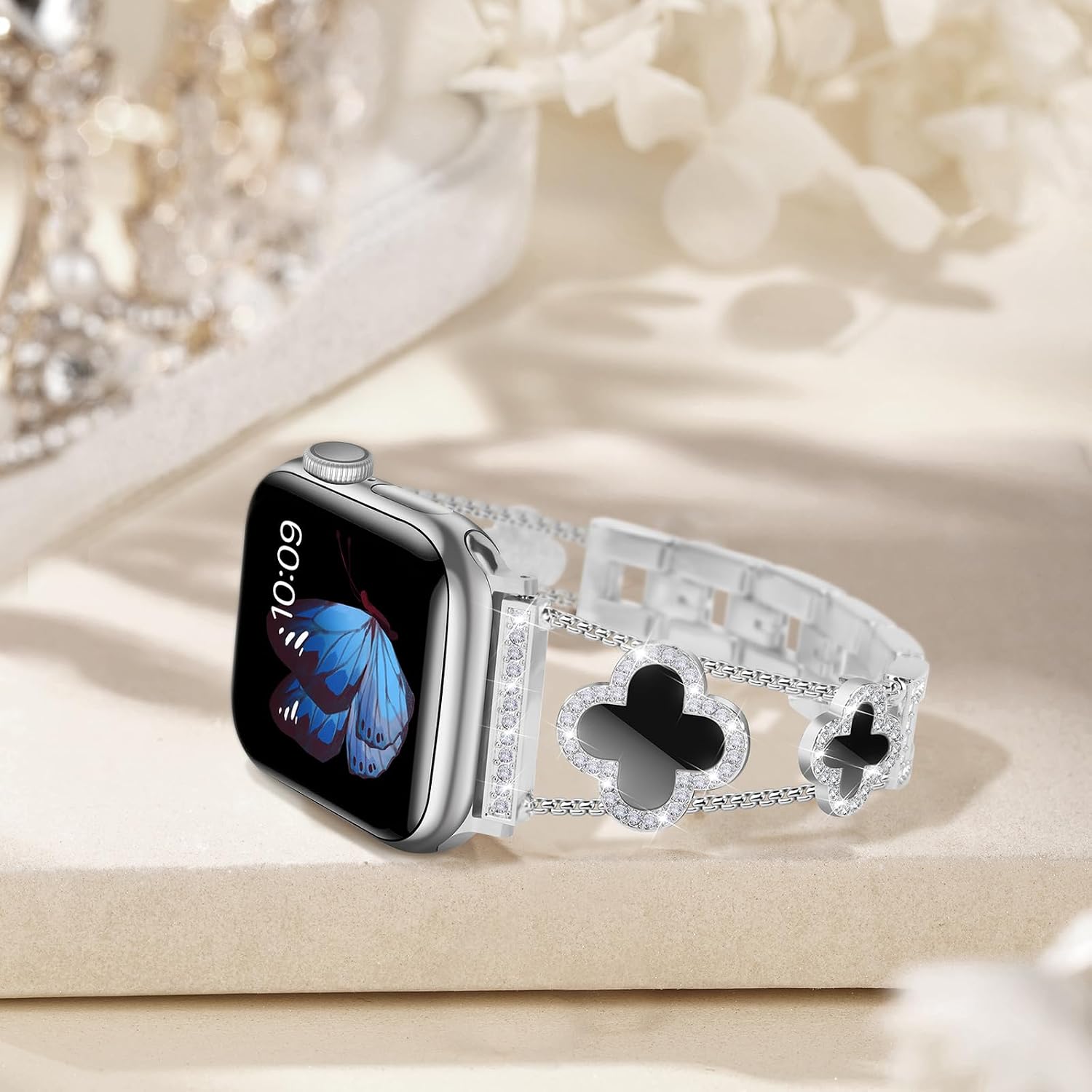 Detalle 2 de Tasikar Bling Diamond Women’s Strap for Apple Watch (42–49mm) – Silver/Black