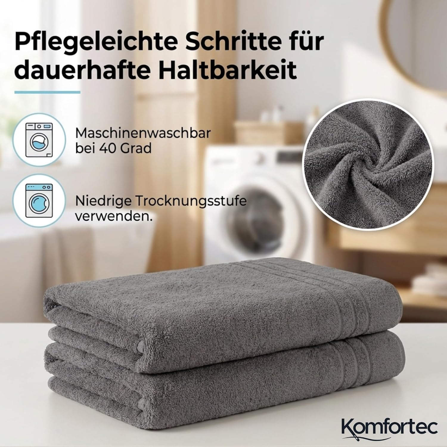 Thumbnail 2 de Komfortec Saunatuch Set 80x200 cm Anthrazit Grau
