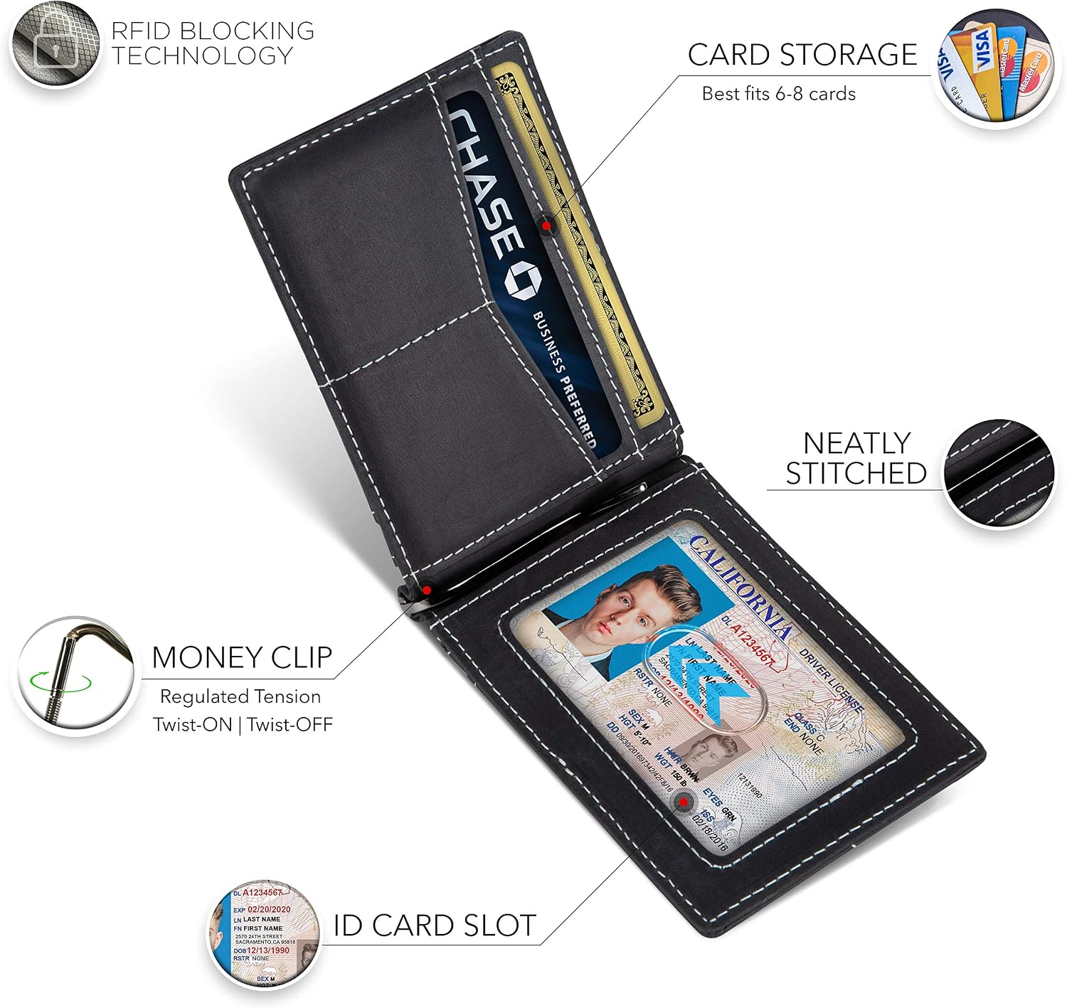 Detalle 1 de SERMAN BRANDS RFID-Blocking Bifold Wallet in Full-Grain Leather