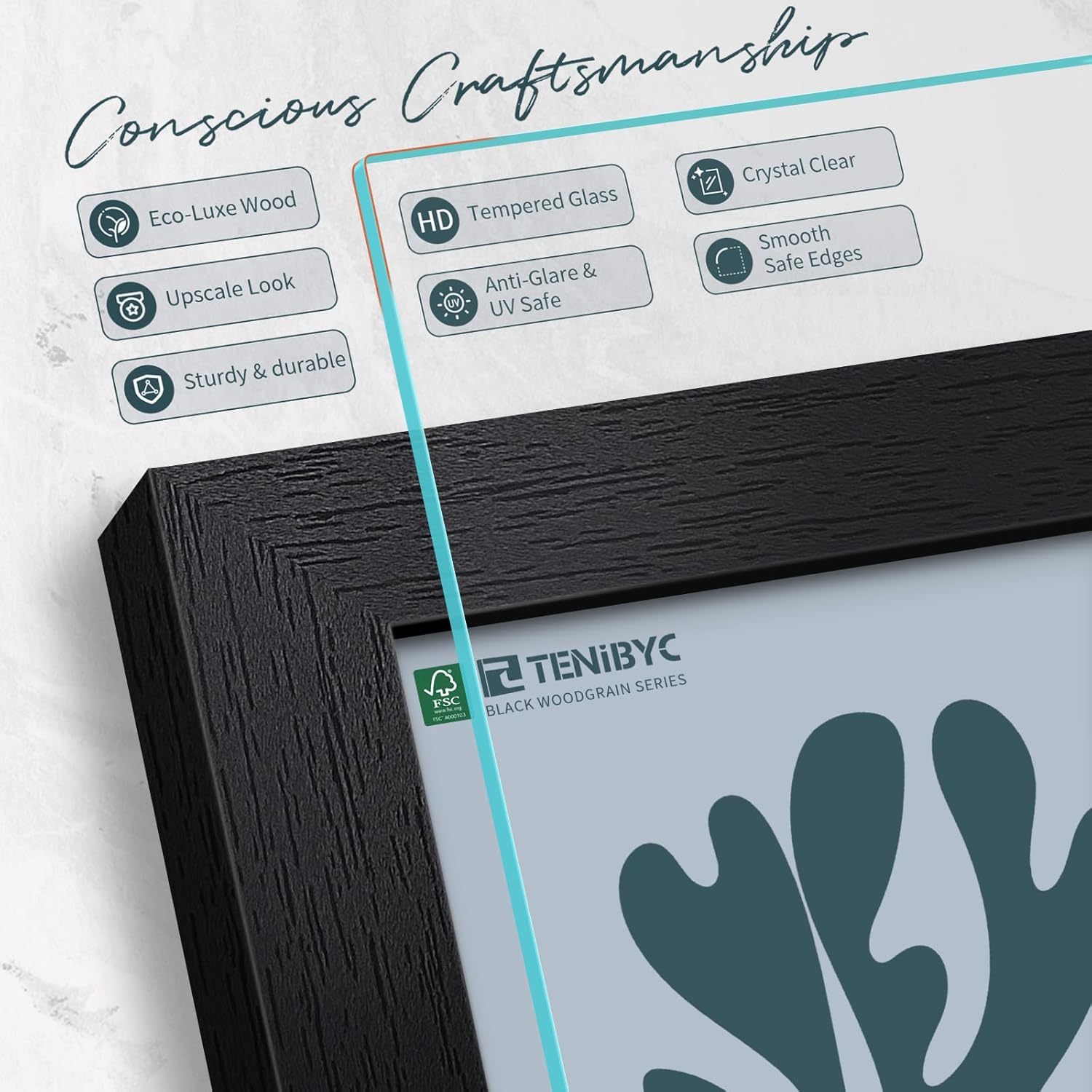 Thumbnail 3 de TENIBYC 8x10 Picture Frame Set (3 Pack) in Textured Black Solid Wood with HD Tempered Glass