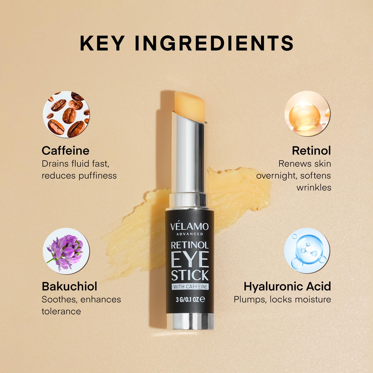 Detalle de VELAMO ADVANCED Retinol Eye Stick: A Multi-Action Brightening & Anti-Aging Eye Balm