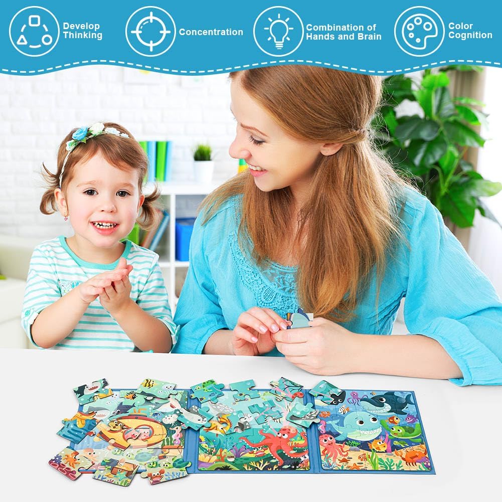 Detalle de Aolso Puzzles Magnétiques pour Tout-Petits – Livre puzzle magnétique d’apprentissage Exploration sous-Marine (3–5 ans)