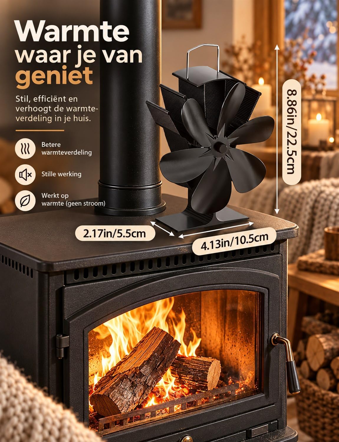 Thumbnail 6 de DZKKIUR kachelventilator met 6 bladen, zonder stroom, voor 80–250 °C