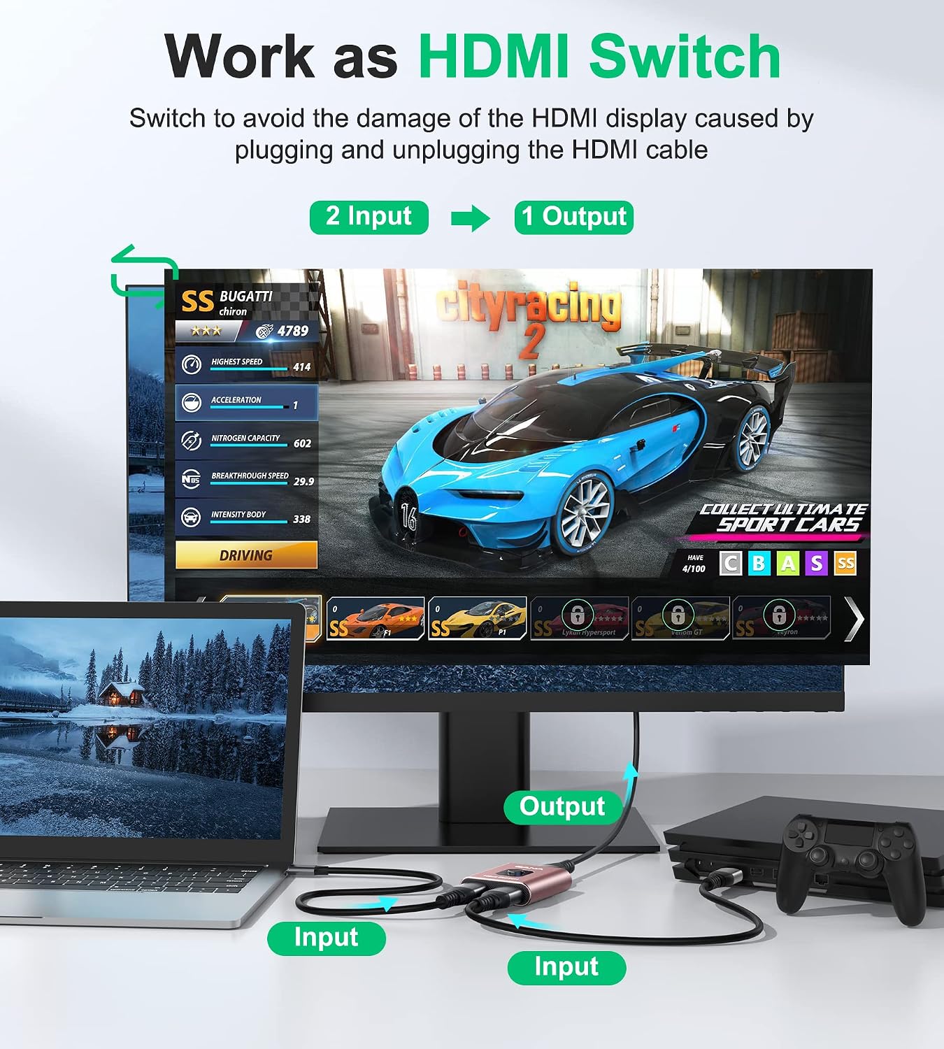 Detalle de GANA Commutateur HDMI bidirectionnel 4K 60 Hz - aluminium, hub 3 ports