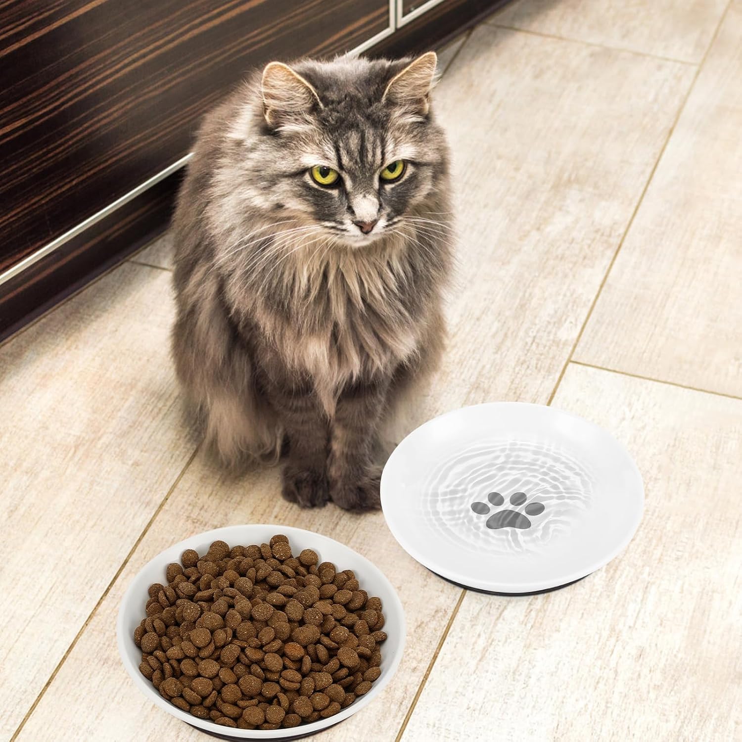 Thumbnail 6 de Katzennapf Keramik – 3er-Set flache Futternäpfe mit rutschfestem Silikonboden