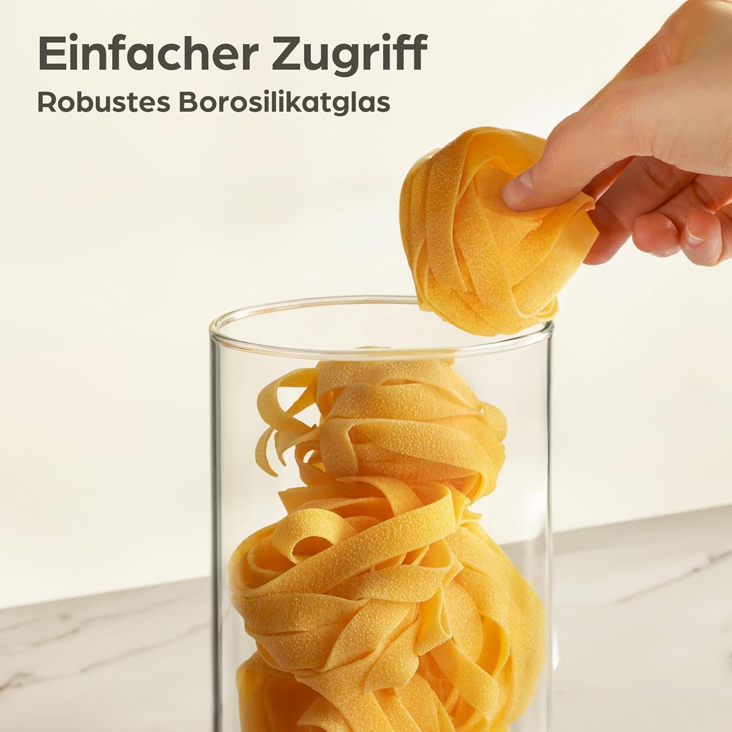 Detalle de Praknu Vorratsdosen mit Deckel für Spaghetti 2er Set – luftdicht, 30 cm Höhe, Bambusdeckel, spülmaschinenfest