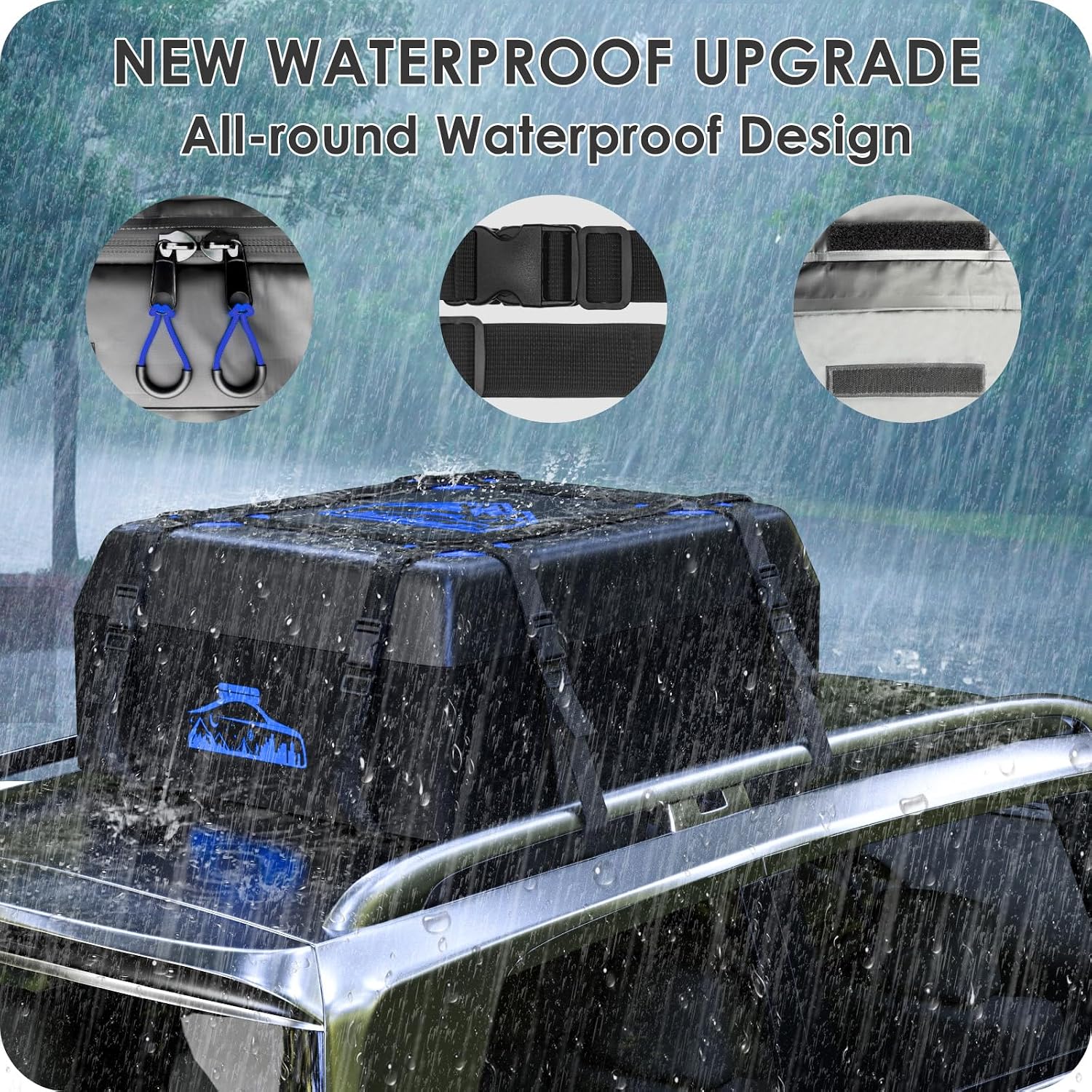 Detalle 2 de BOYUJK Car Roof Bag - 15 Cubic/425 L, Waterproof, No Rack Needed
