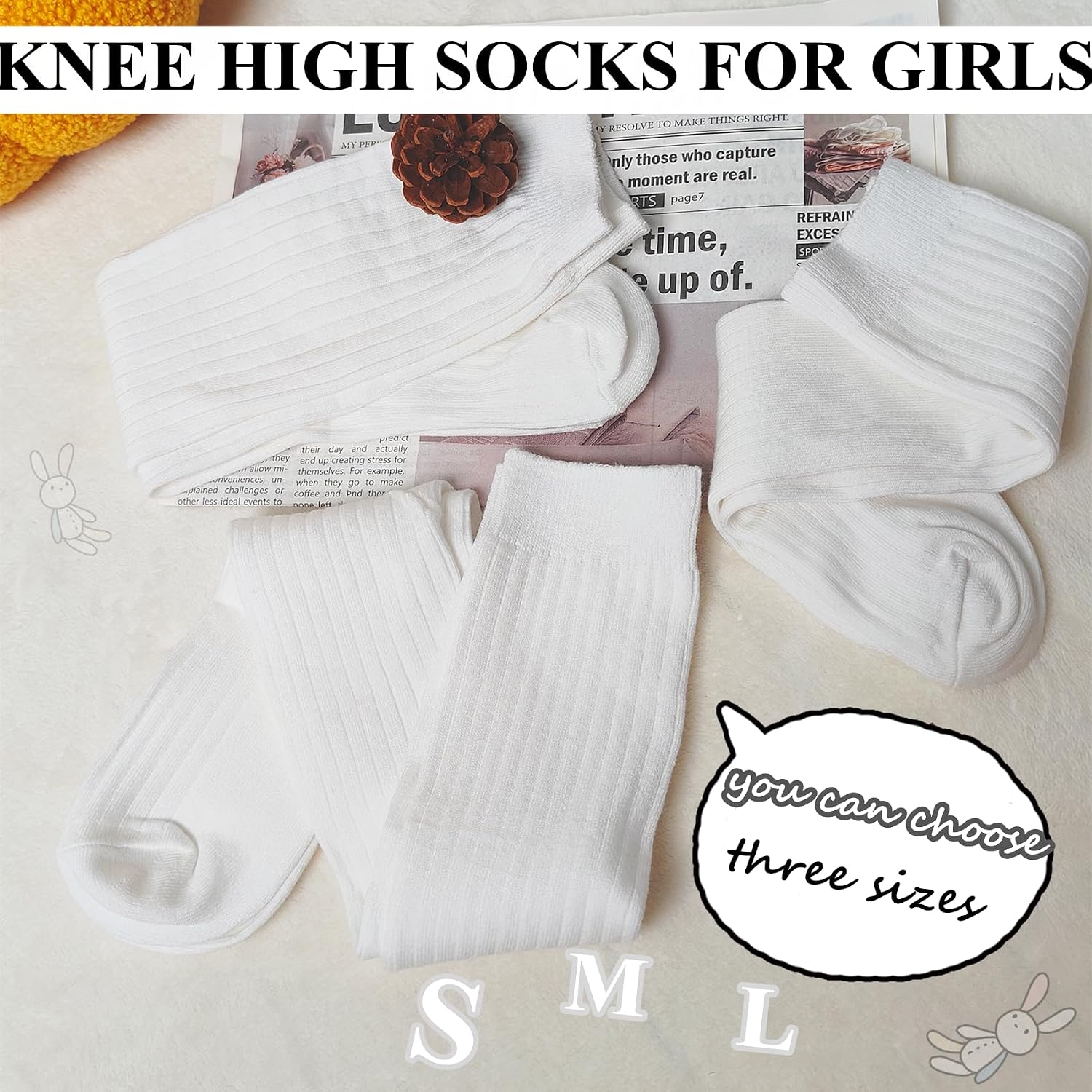 Detalle 2 de Chalier Girls’ Knee-High Socks, 4 Pairs