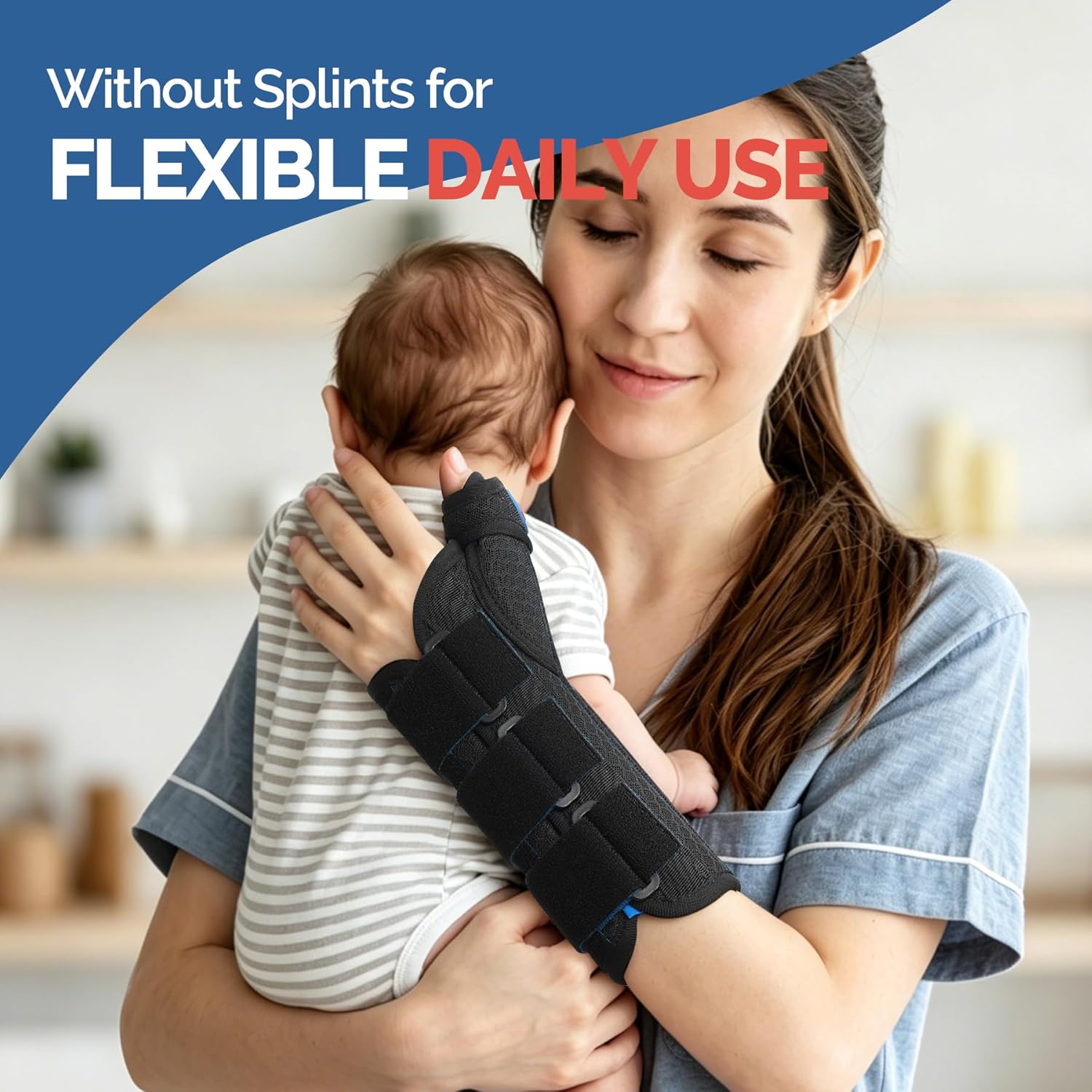 Thumbnail 5 de FEATOL Carpal Tunnel Wrist Brace Night Support with Thumb Spica Splint (Right Hand, Small/Medium) — Black/Blue