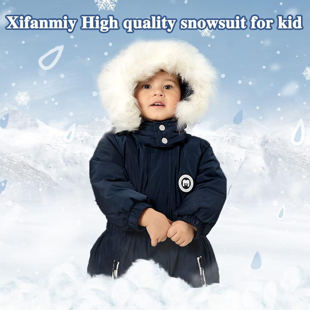 Detalle de Xifamniy Toddler Snowsuit, Hooded Waterproof Winter Romper in Navy or Pink