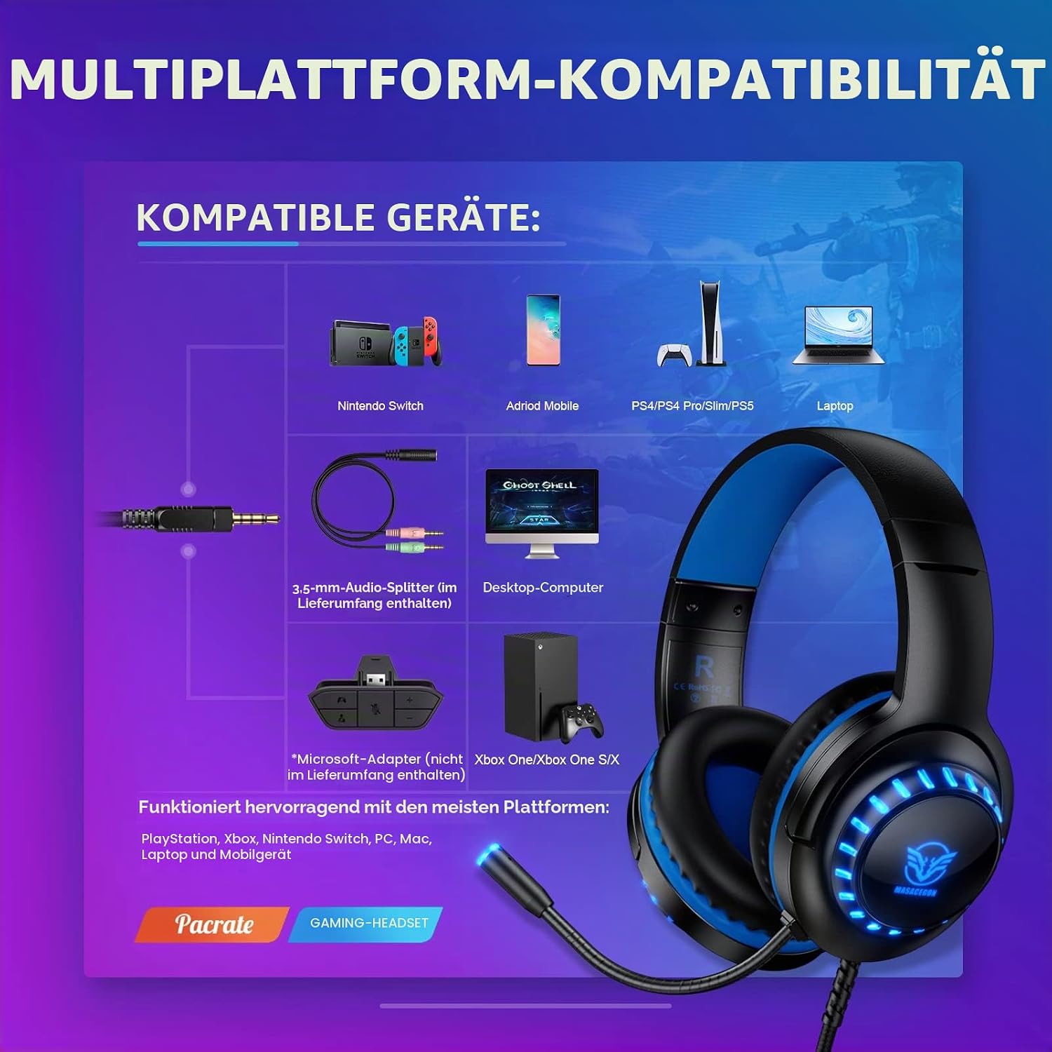 Detalle 2 de Pacrate H-11 Gaming-Headset 40 mm