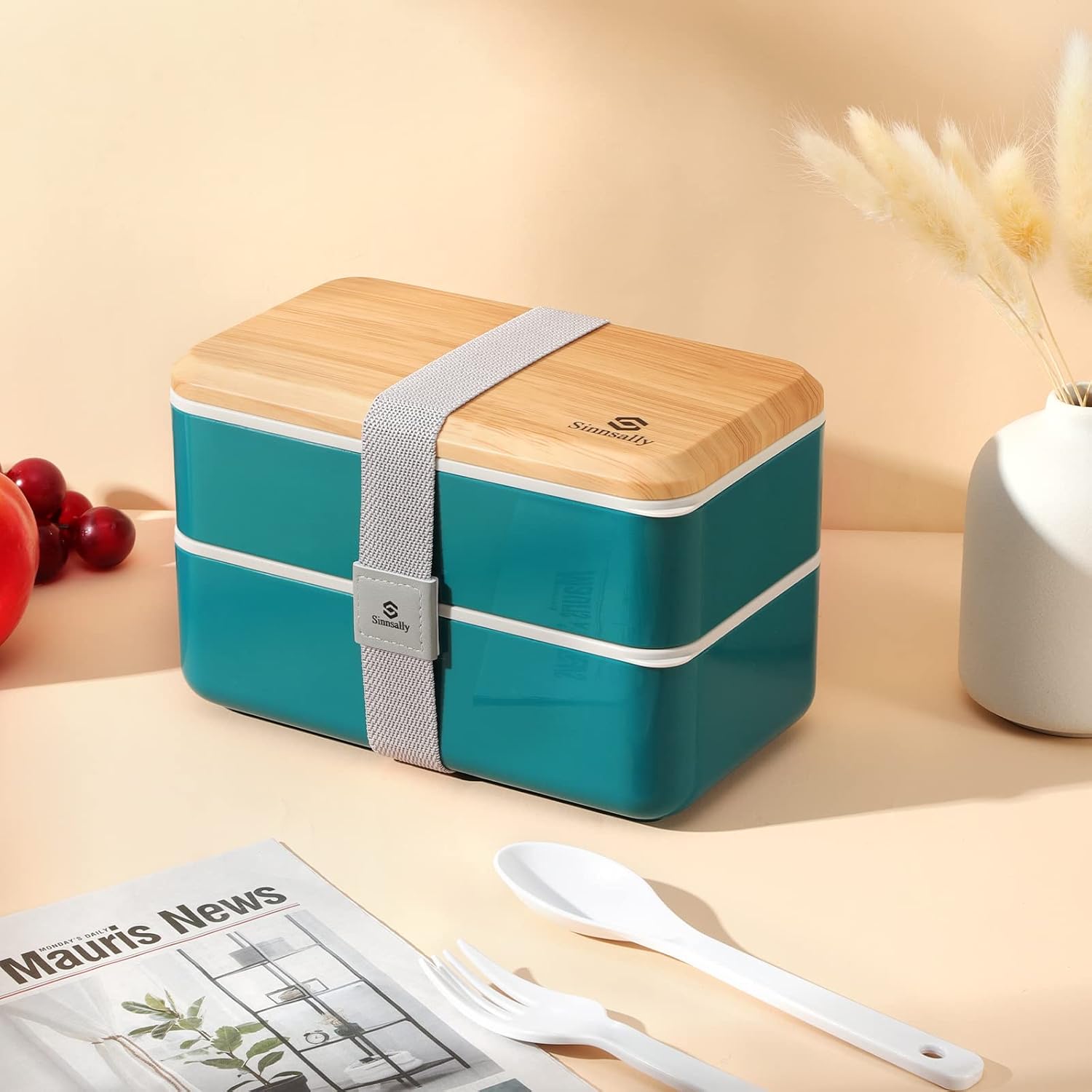 Thumbnail 4 de Sinnsally Bento lunchbox voor volwassenen, 1400 ml, 2 vakken, Scandinavisch groen
