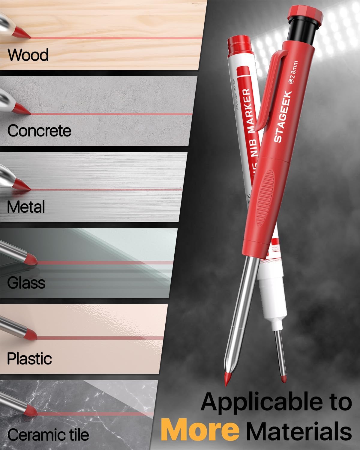 Detalle de STAGEEK SG-ZDQB-35792 Carpenter Pencil Set, 2.8mm Leads and Deep-Hole Markers