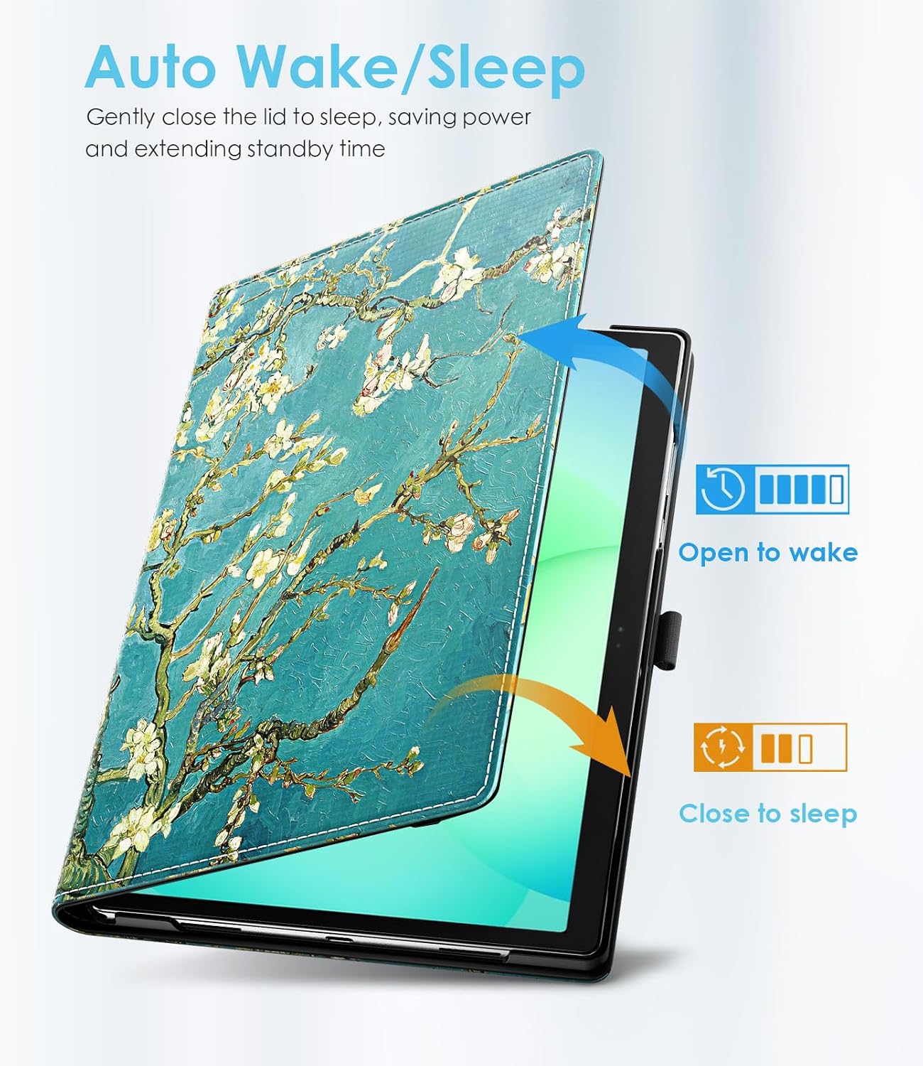 Detalle de TiMOVO Hülle für Samsung Galaxy Tab A11+/A11 Plus 11 Zoll 2025 – 90° Drehung, Auto Sleep/Wake, Aprikose Blume