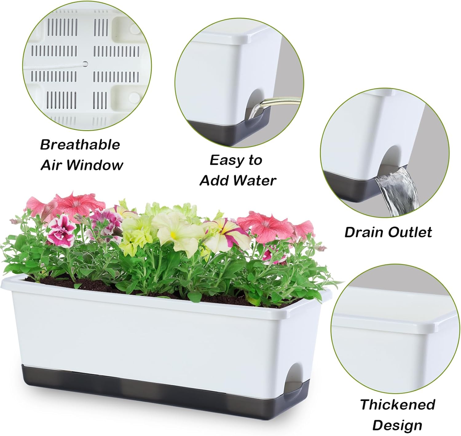 Detalle de Oliz 17-Inch Self-Watering Window Planters, 8-Piece Set with Drainage