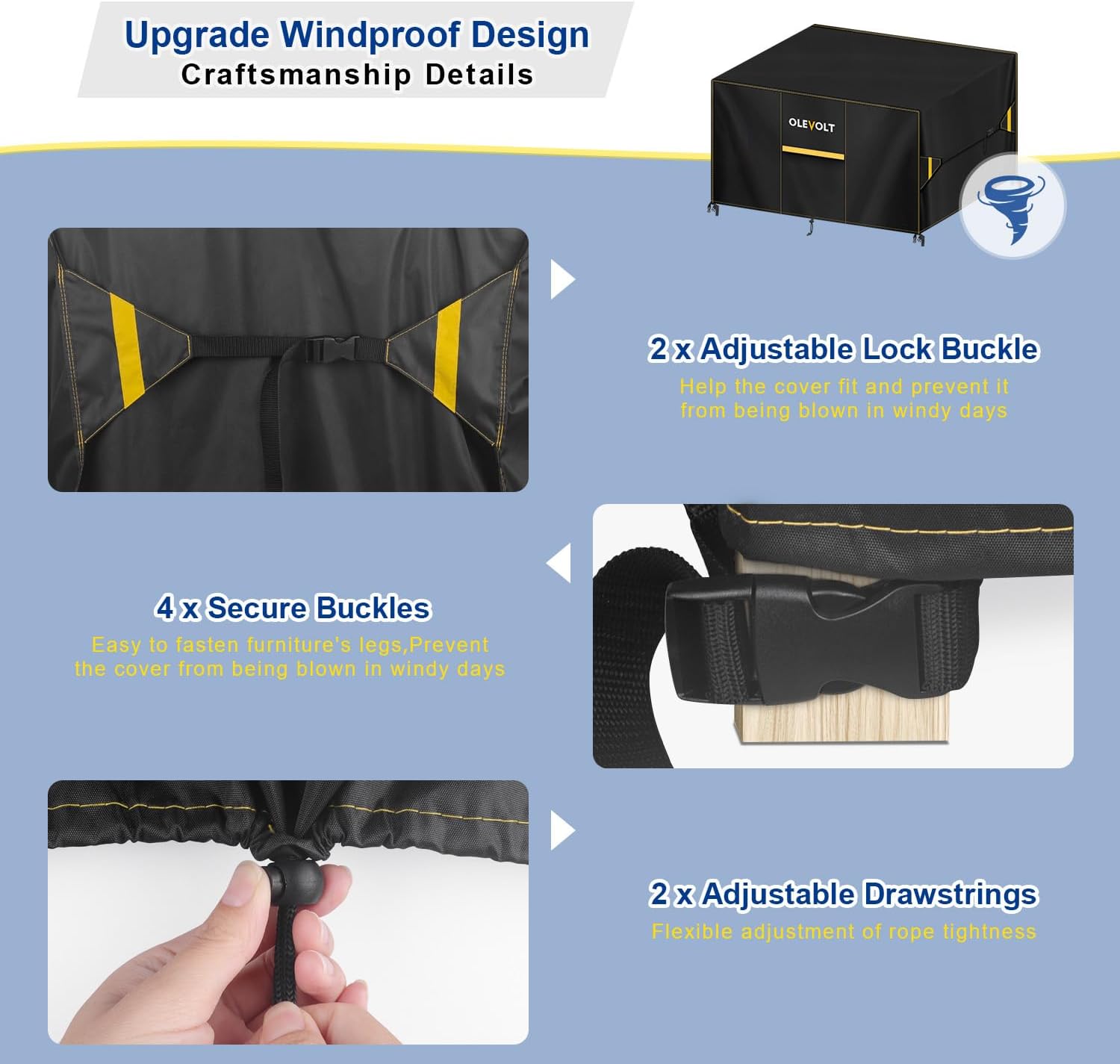 Detalle de OLEVOLT OLE011EU tuinmeubelhoes van 600D Oxford, waterdicht, 120 x 65 x 74 cm