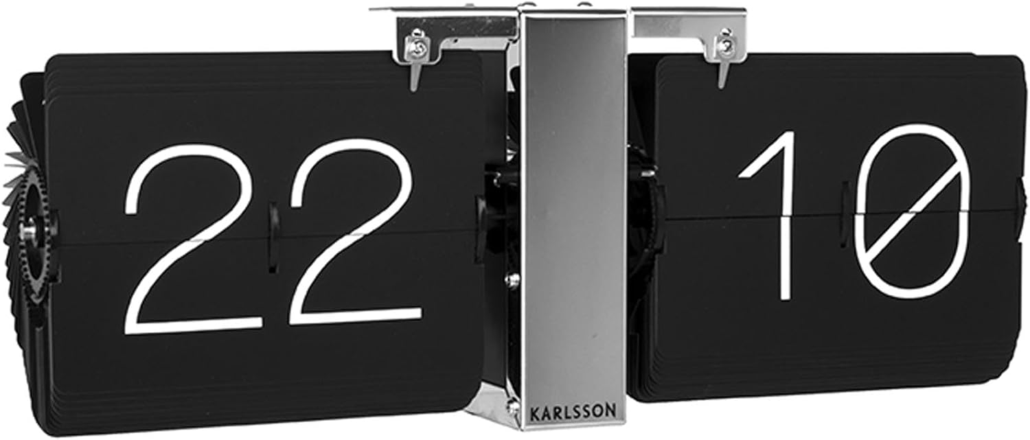 Detalle de Karlsson Flipklok No Case – analoge tafelklok met chromen basis, zwart