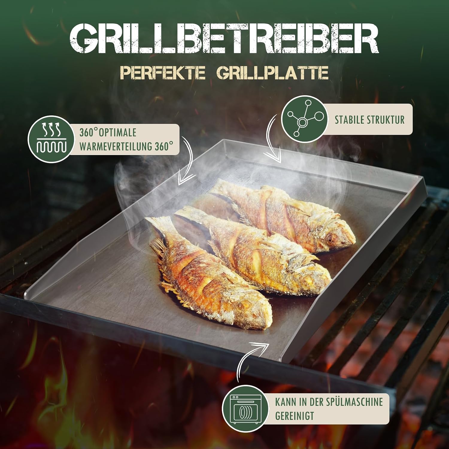 Detalle de WUCHAITOO grillplatta i rostfritt stål, 28 x 20 cm för gas- och kolgrill