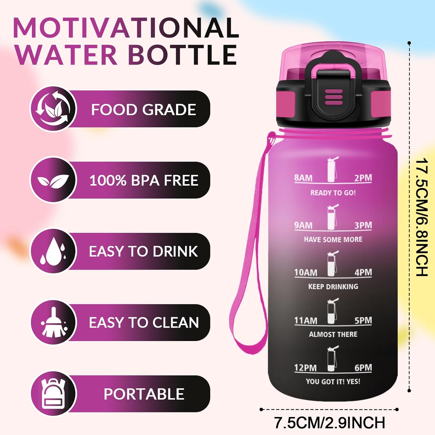Detalle de HoneyHolly Botella de Agua 500ml con Pajita 🧒🏼♀