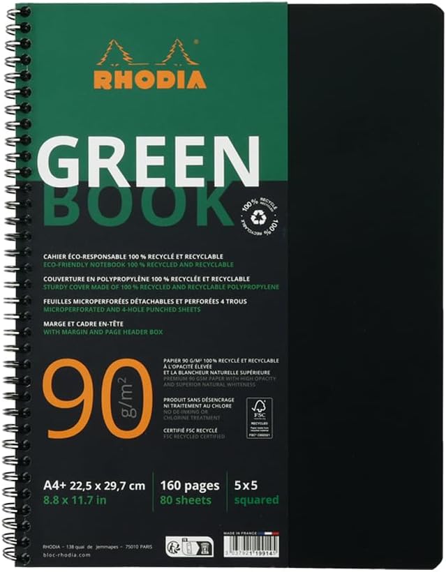 Detalle de RHODIA 119912C Greenbook Notebook – A4+ 100% Recycled, 160 Pages, Small Squares