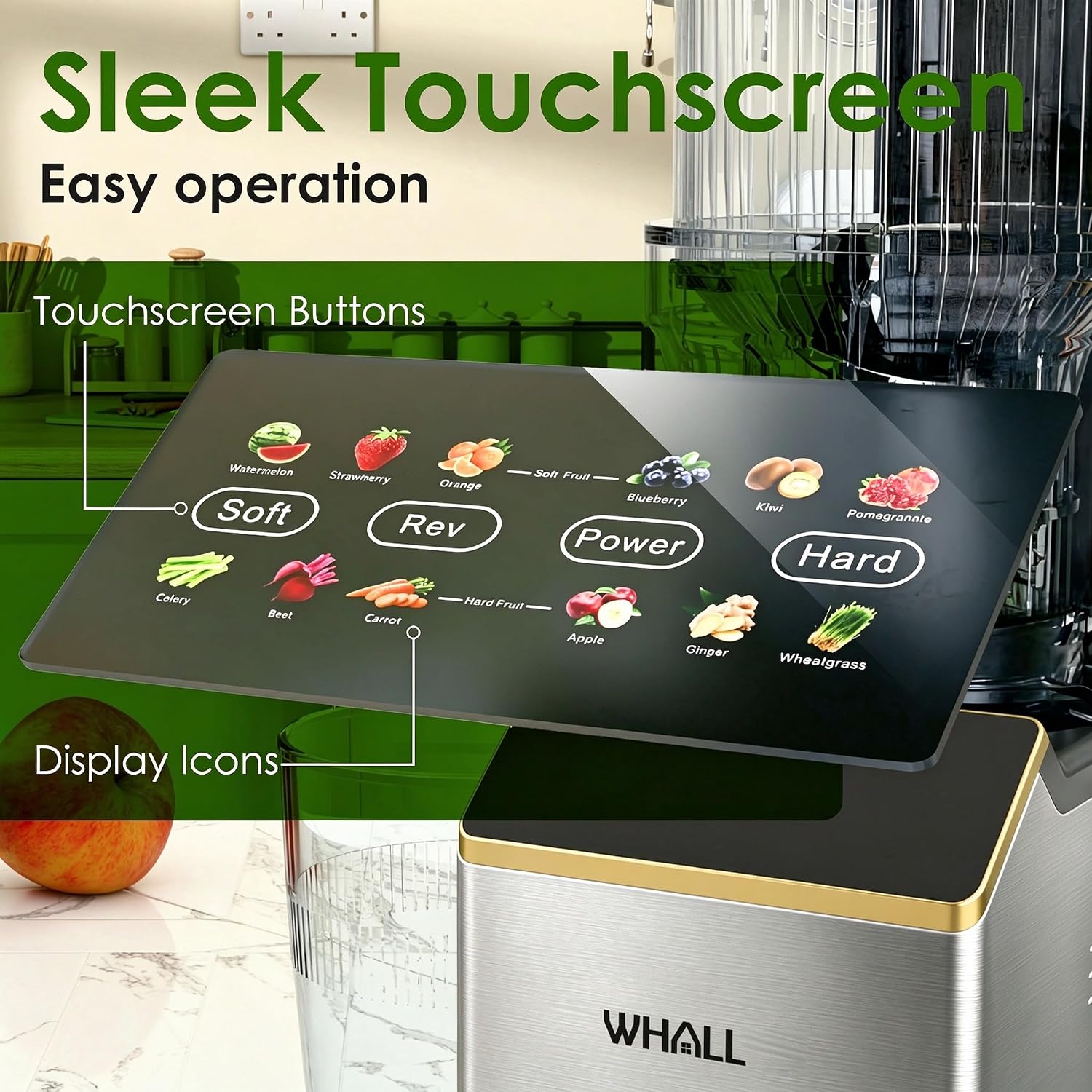 Detalle de WHALL Cold Press Juicer Stainless Steel