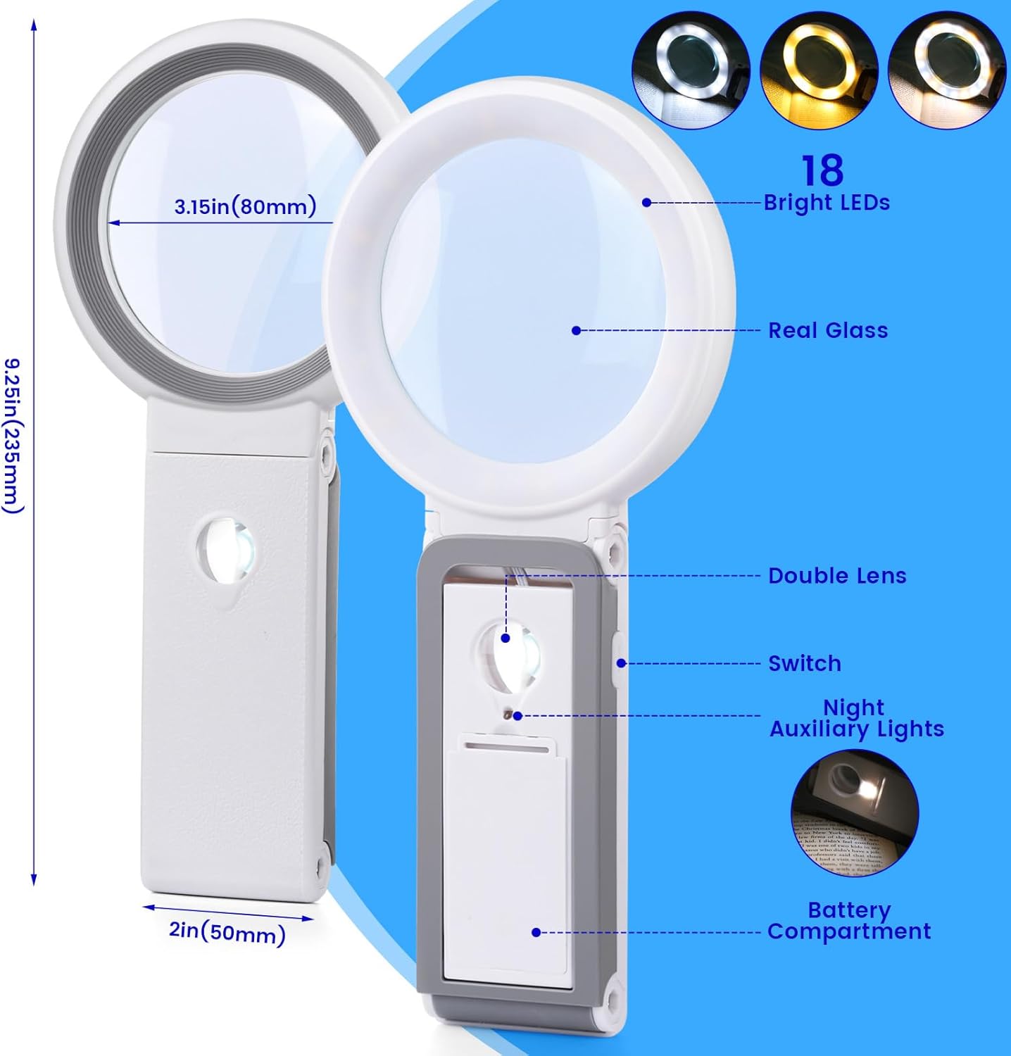Thumbnail 4 de Magnifying Glass with Light and Stand 18 LED 🔎