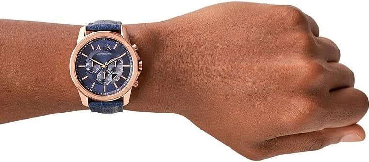 Detalle de Armani Exchange Uhr für Herren – Blaues Zifferblatt, Edelstahlgehäuse, Quarz-Chronograph, 50 m Wasserfest