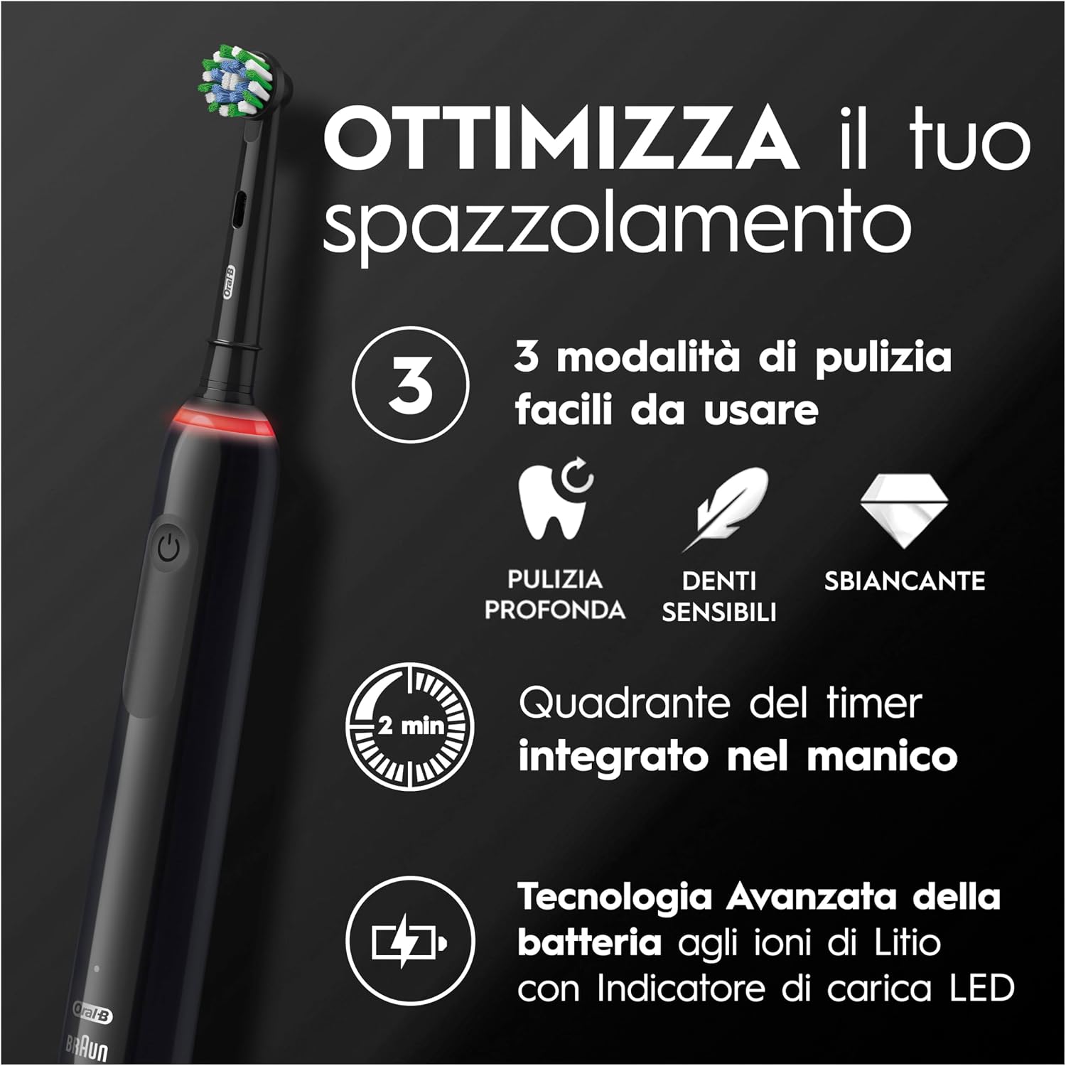 Detalle de Oral-B Pro Series 3 Spazzolino Elettrico: 2 Testine di Ricambio, Custodia da Viaggio, Nero