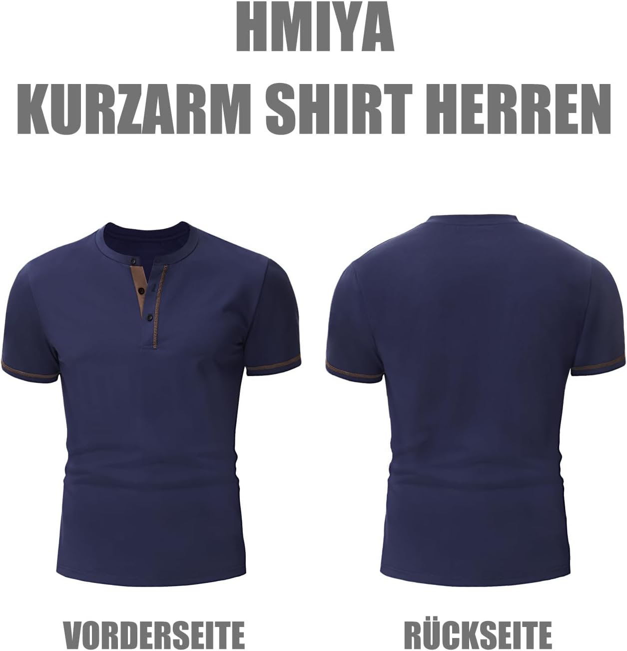 Detalle de HMIYA Henley Kurzarm T-Shirt für Herren – Sommer-Top mit Knopf-Detail aus Baumwolle