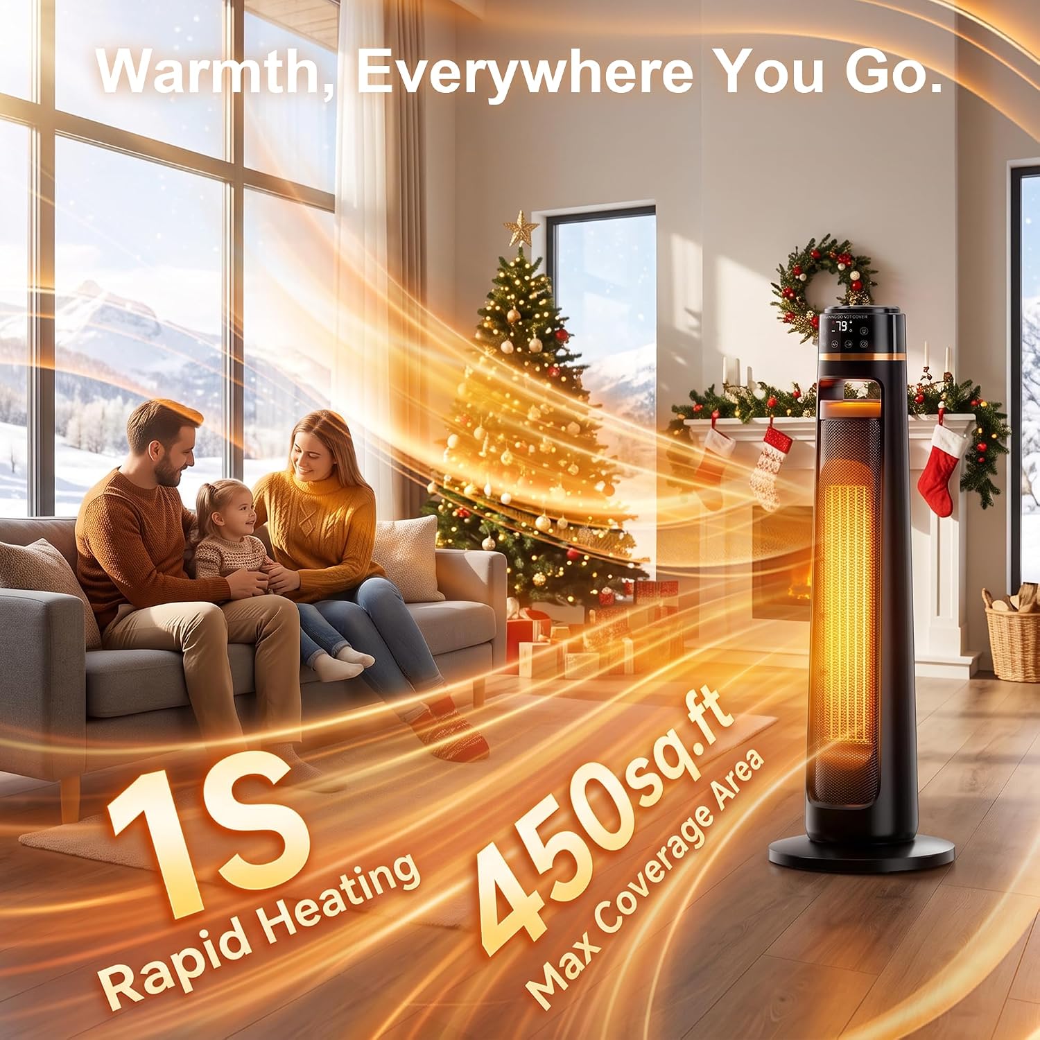 Detalle 2 de Mountman QN24807R 1500W Tower Space Heater with 120° Oscillation and Remote